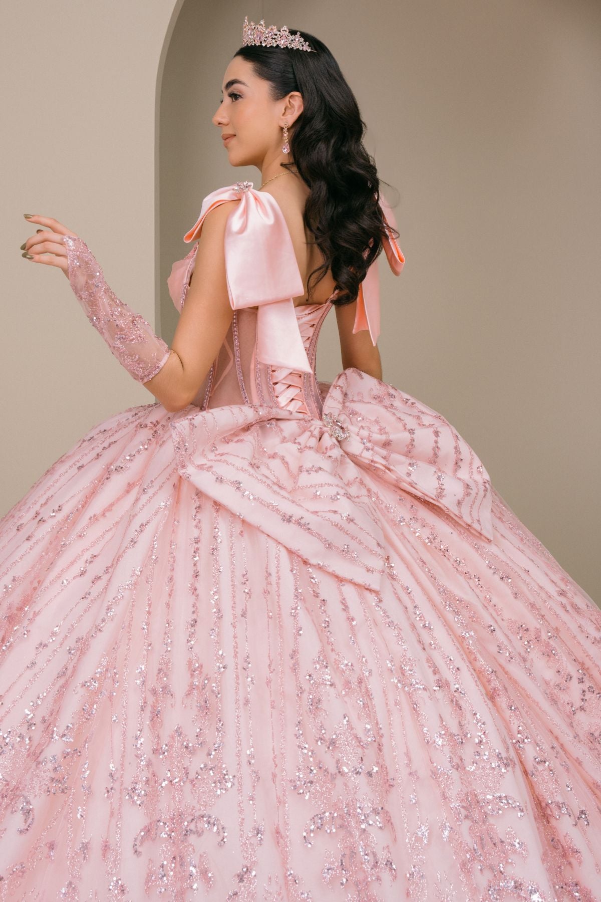 Quinceniera Dresses Corset Beaded Long Ball Gown Sequin Quinceanera Dress Cinderella Couture 8530JQ Blush
