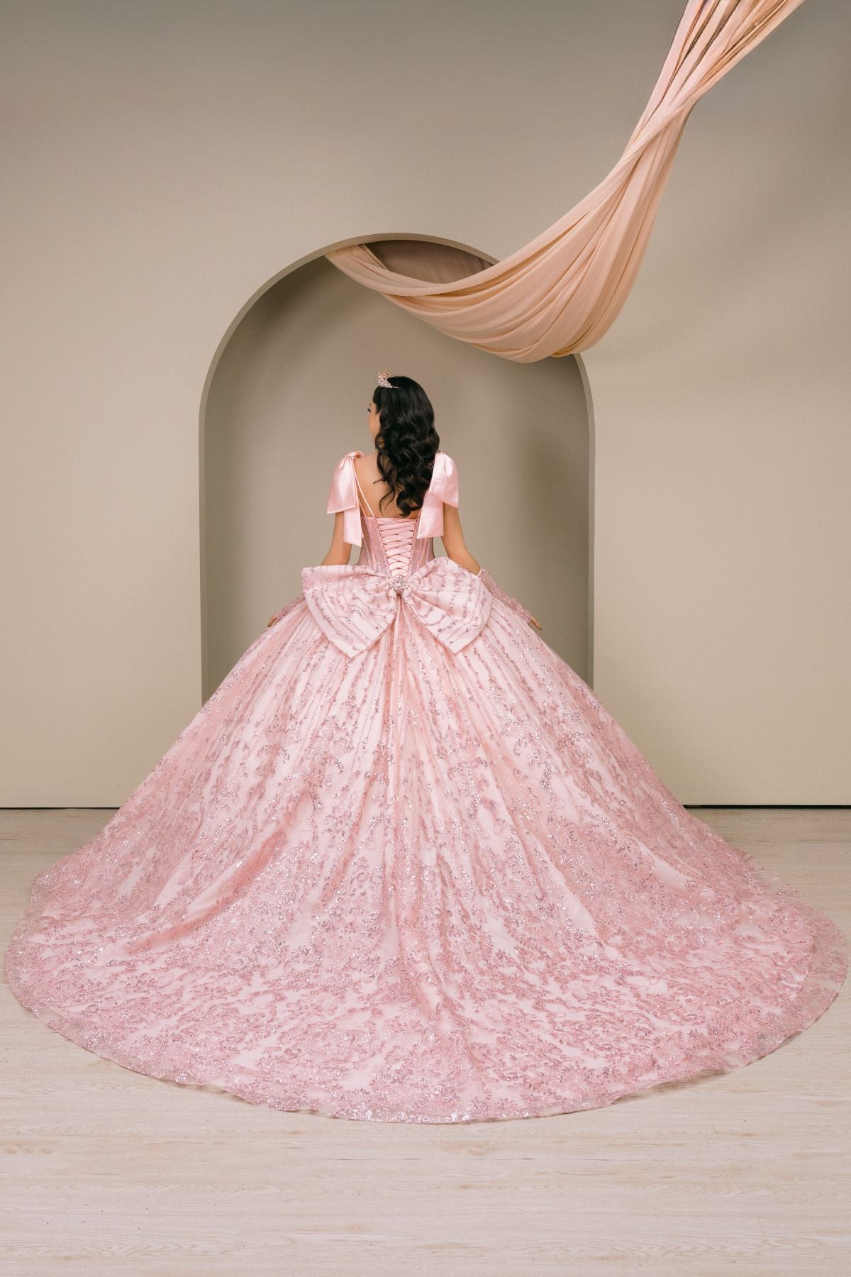 Quinceniera Dresses Corset Beaded Long Ball Gown Sequin Quinceanera Dress Cinderella Couture 8530JQ Blush