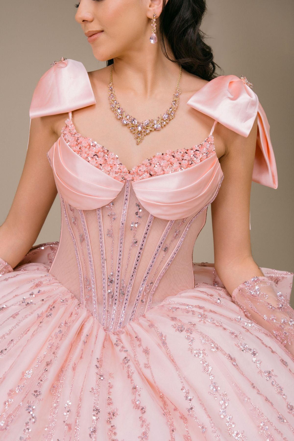 Quinceniera Dresses Corset Beaded Long Ball Gown Sequin Quinceanera Dress Cinderella Couture 8530JQ Blush
