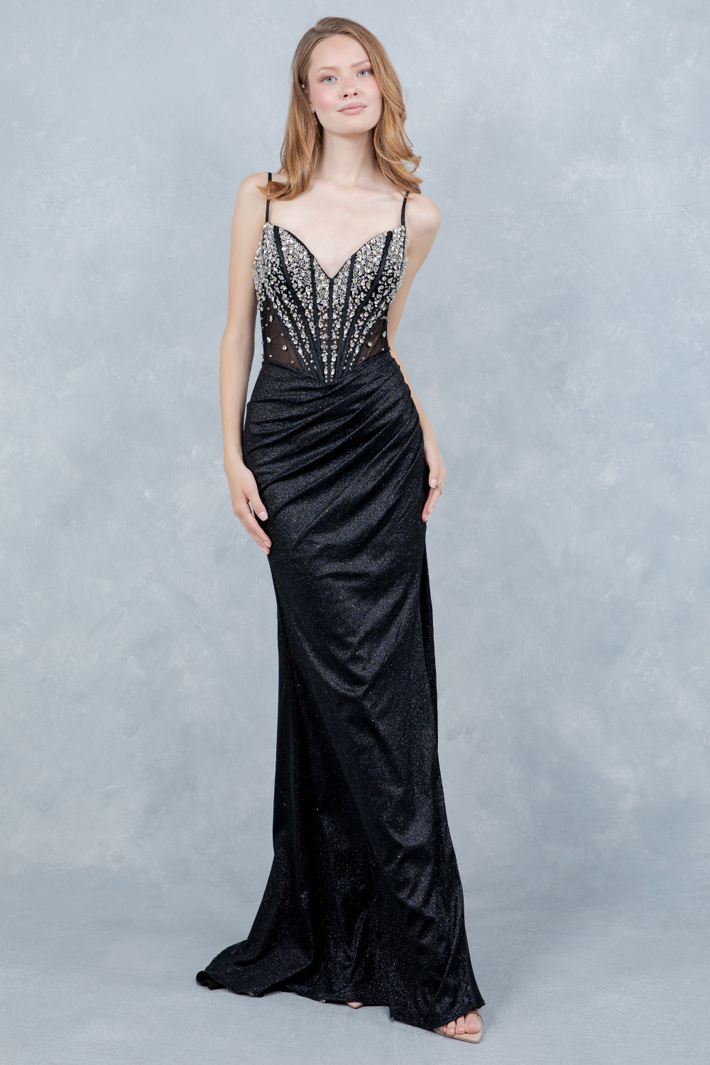 Prom Dresses Long Formal Fitted Corset Beaded Prom Dress Cinderella Couture 8562J Black