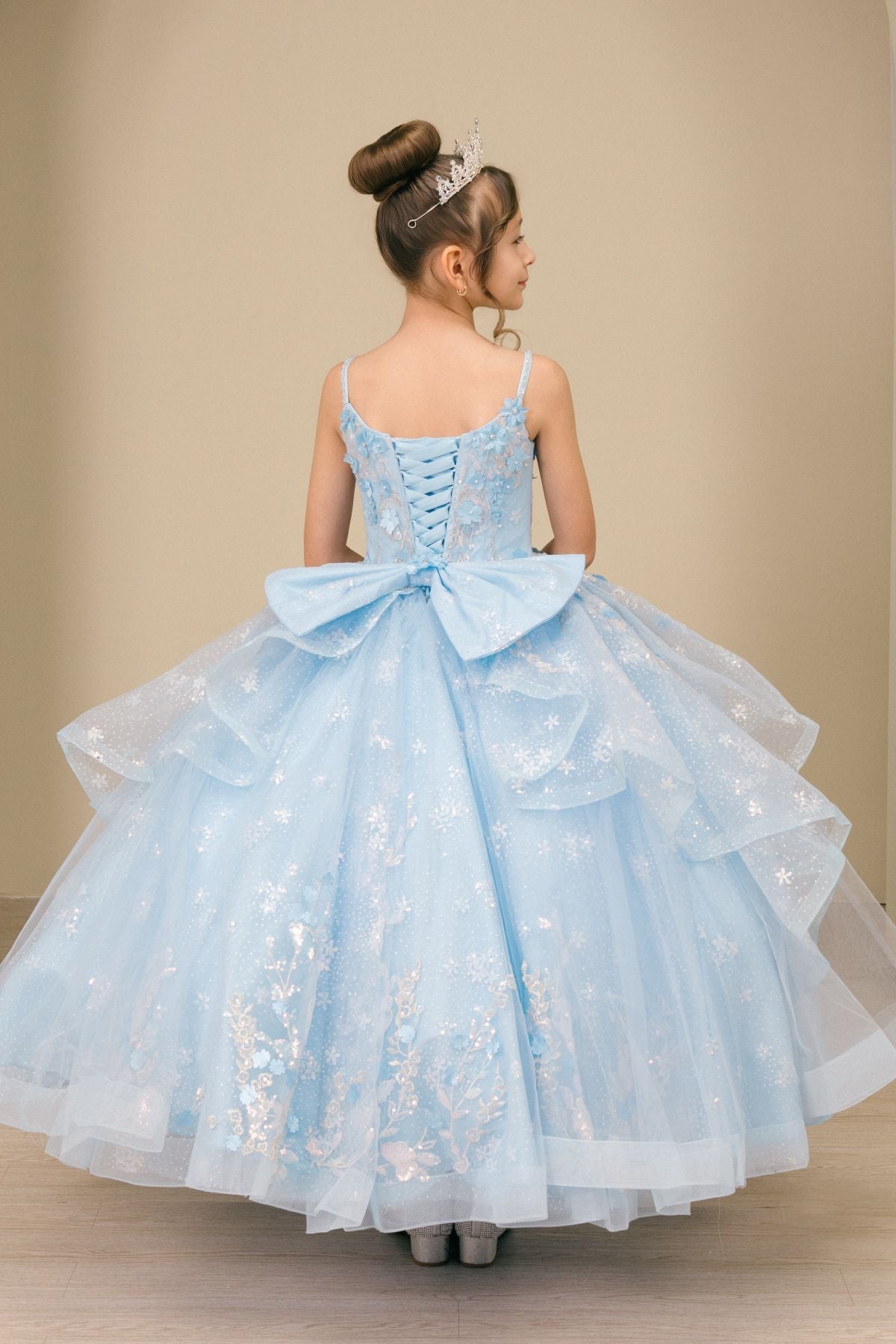 Flower Girl Dresses Long Floral Applique Corset Ball Gown Flower Girl Dress Cinderella Couture 8570 Blue