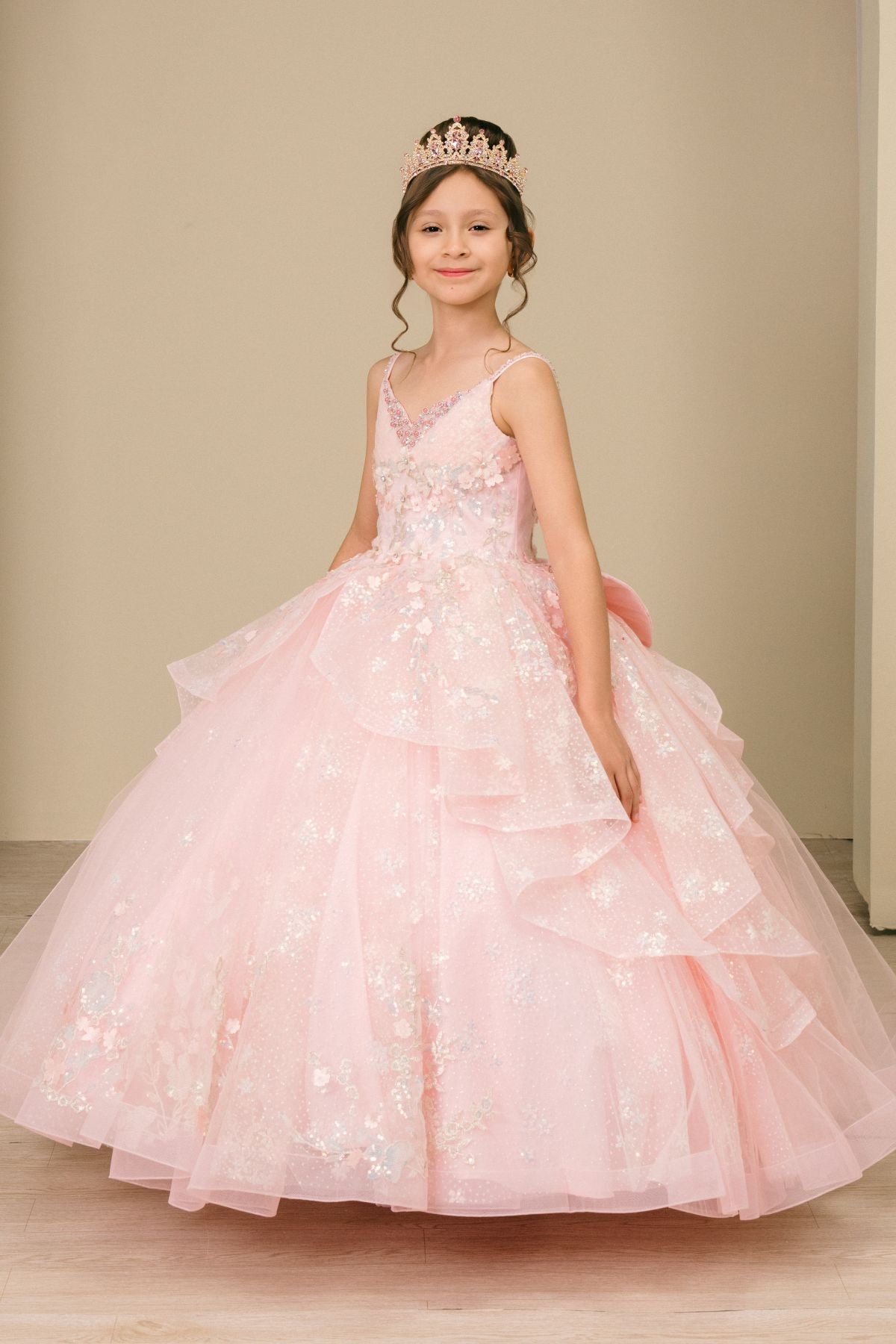 Flower Girl Dresses Long Floral Applique Corset Ball Gown Flower Girl Dress Cinderella Couture 8570 Pink