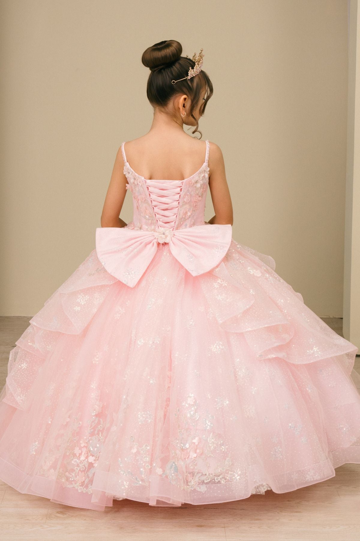 Flower Girl Dresses Long Floral Applique Corset Ball Gown Flower Girl Dress Cinderella Couture 8570 Pink