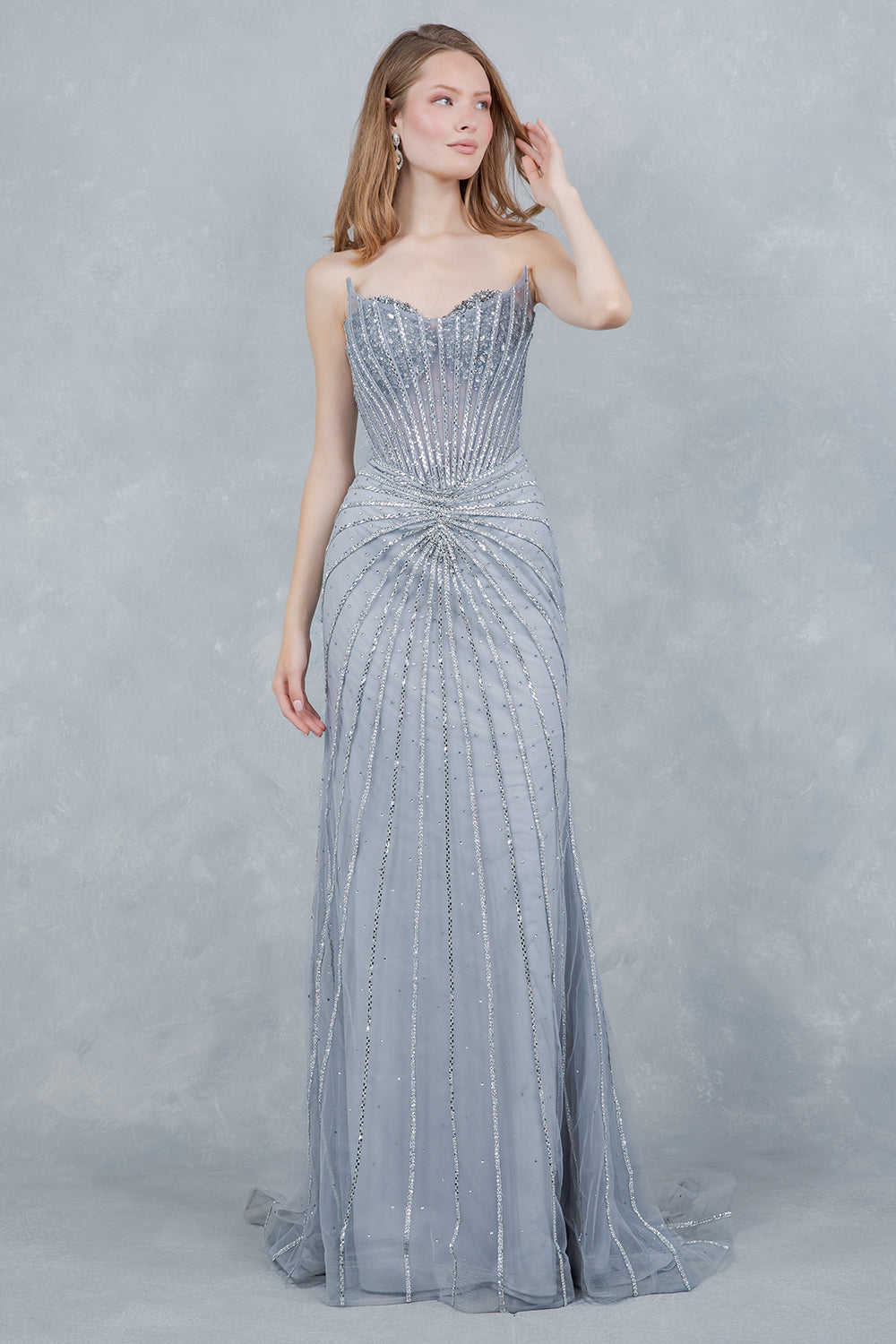 Prom Dresses Long Formal Sequin Beaded Evening Prom Dress Cinderella Couture 8576J Silver