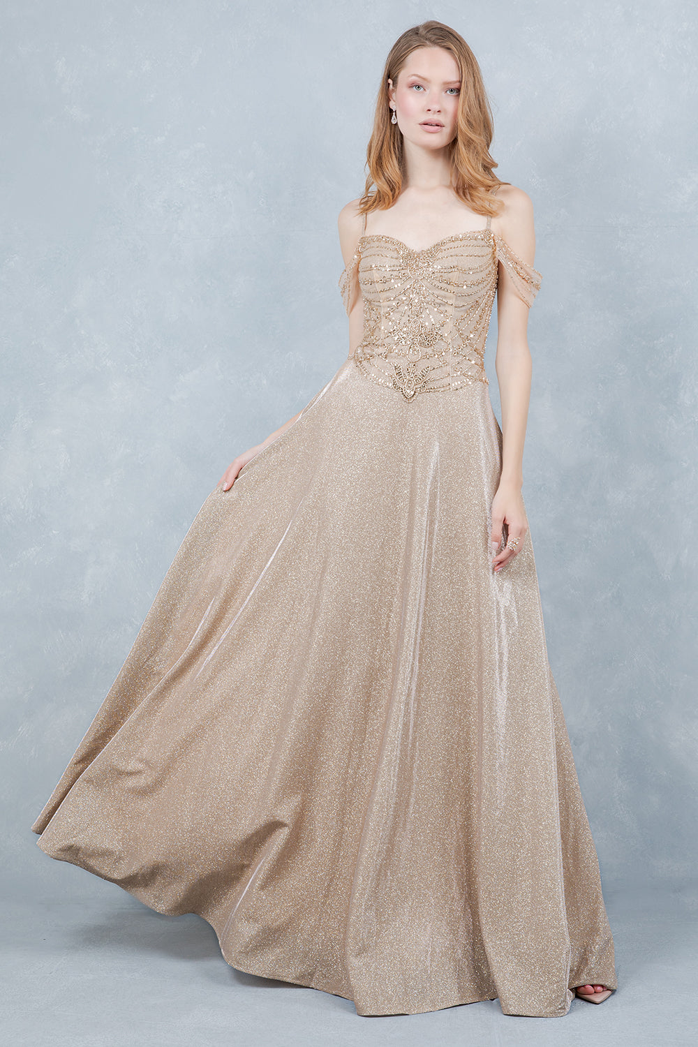 Prom Dresses A Line Long Formal Sequin Prom Dress Cinderella Couture 8581J Champagne