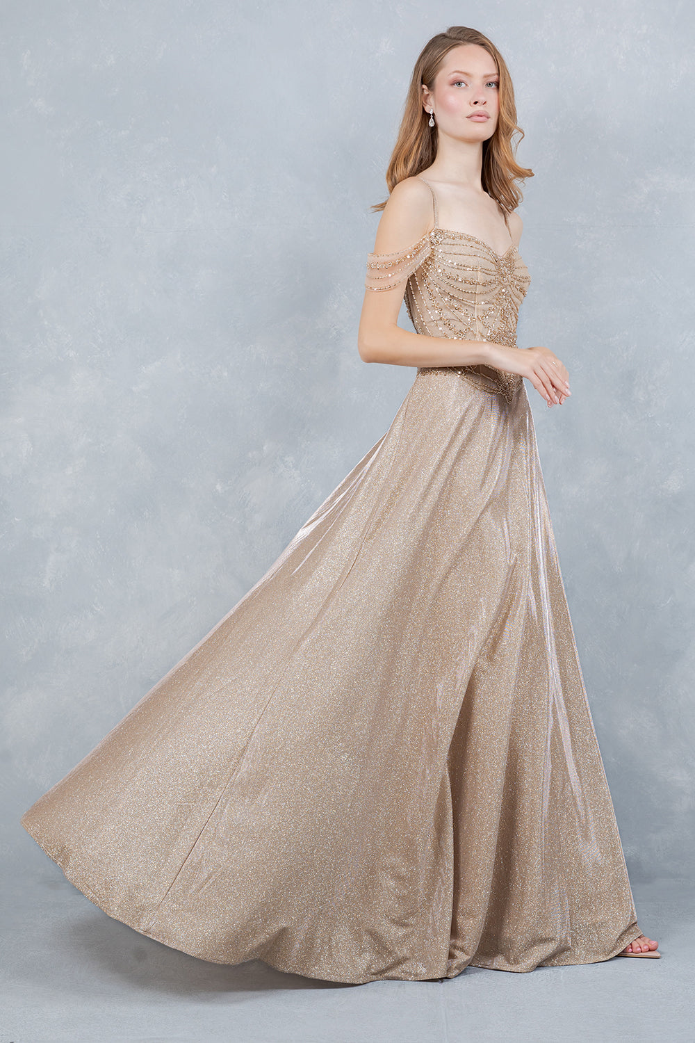 Prom Dresses A Line Long Formal Sequin Prom Dress Cinderella Couture 8581J Champagne