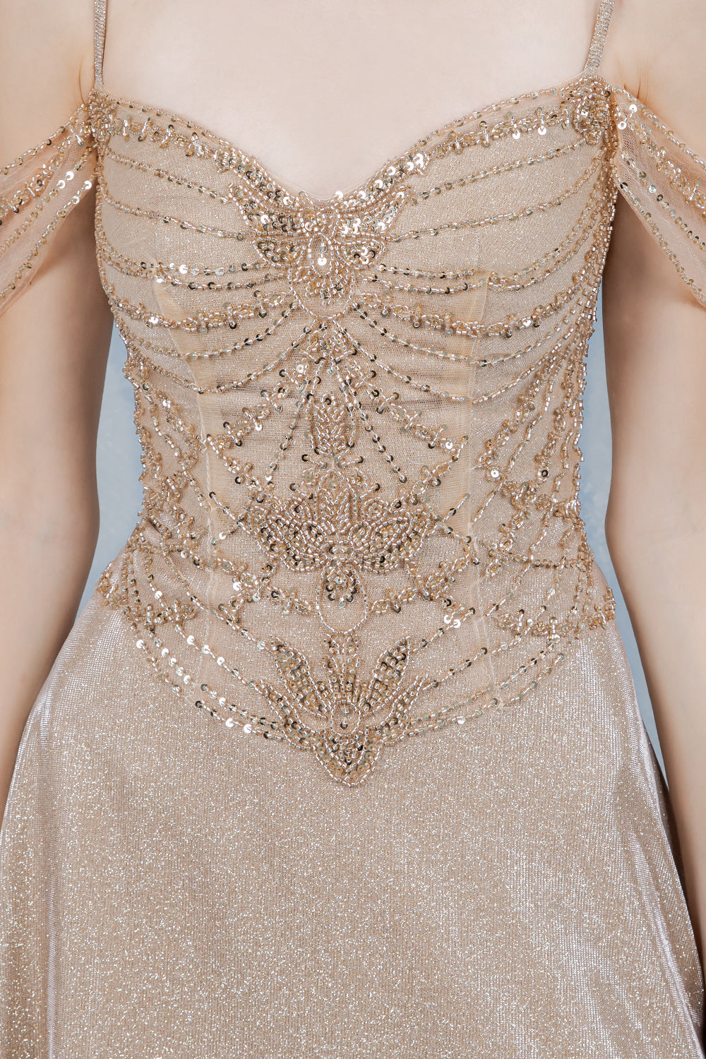 Prom Dresses A Line Long Formal Sequin Prom Dress Cinderella Couture 8581J Champagne