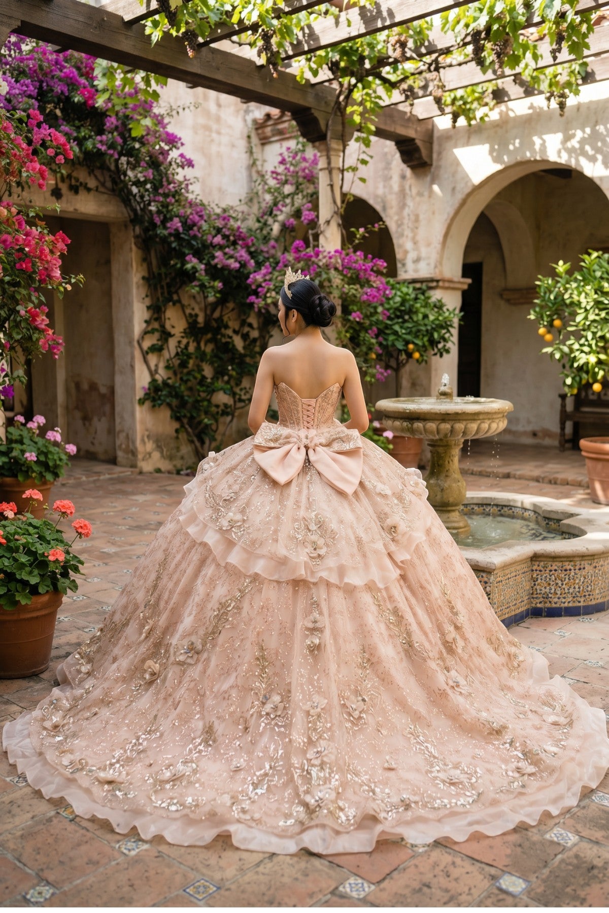 Strapless Curved Neck Floor-Length Tulle Quinceañera Ball Gown Cinderella Couture 8590JQ