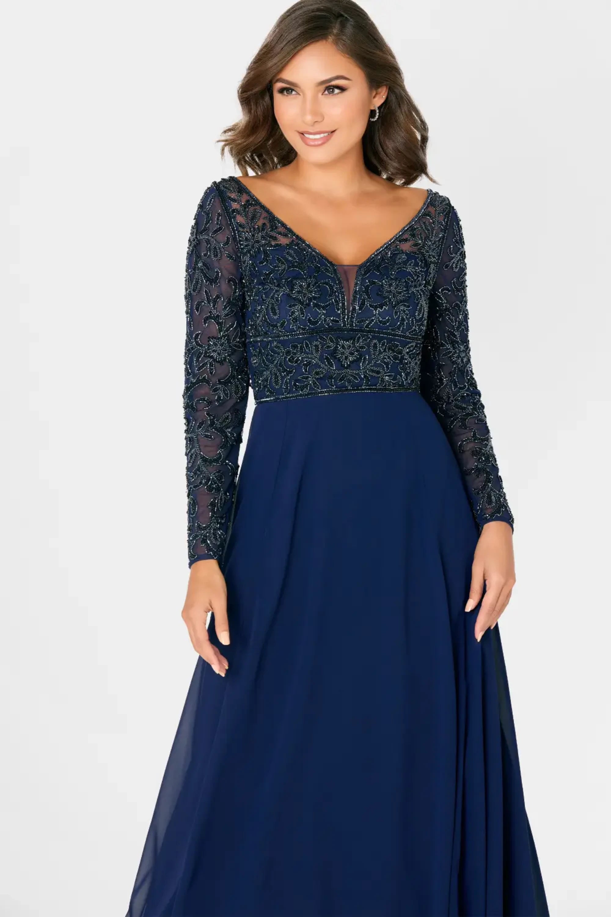Formal Dresses Beaded A Line Long Formal Sequin Evening Dress Navy Blue