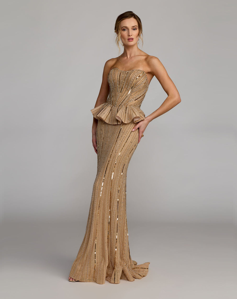 Strapless Curved Neck Floor-Length Sequin Formal Mermaid Mac Duggal 86018