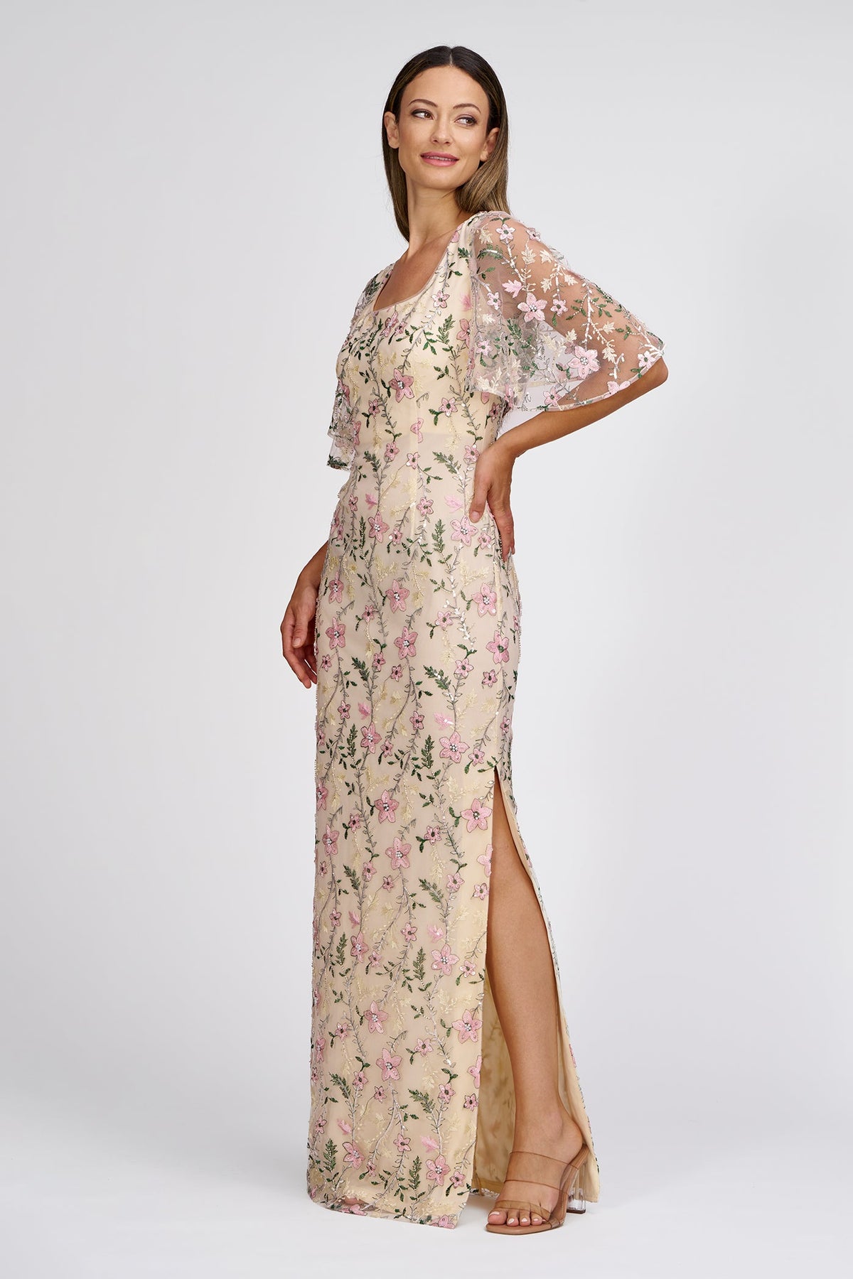 Floral Embroidered Flutter Sleeve Gown JS Collections 86113158