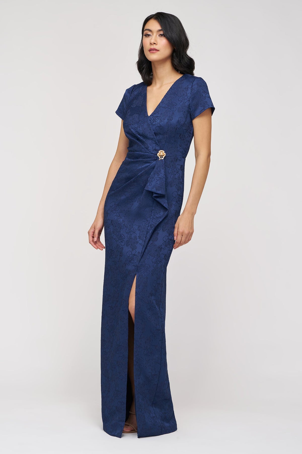 Faux Wrap Jacquard Gown JS Collections 86113570