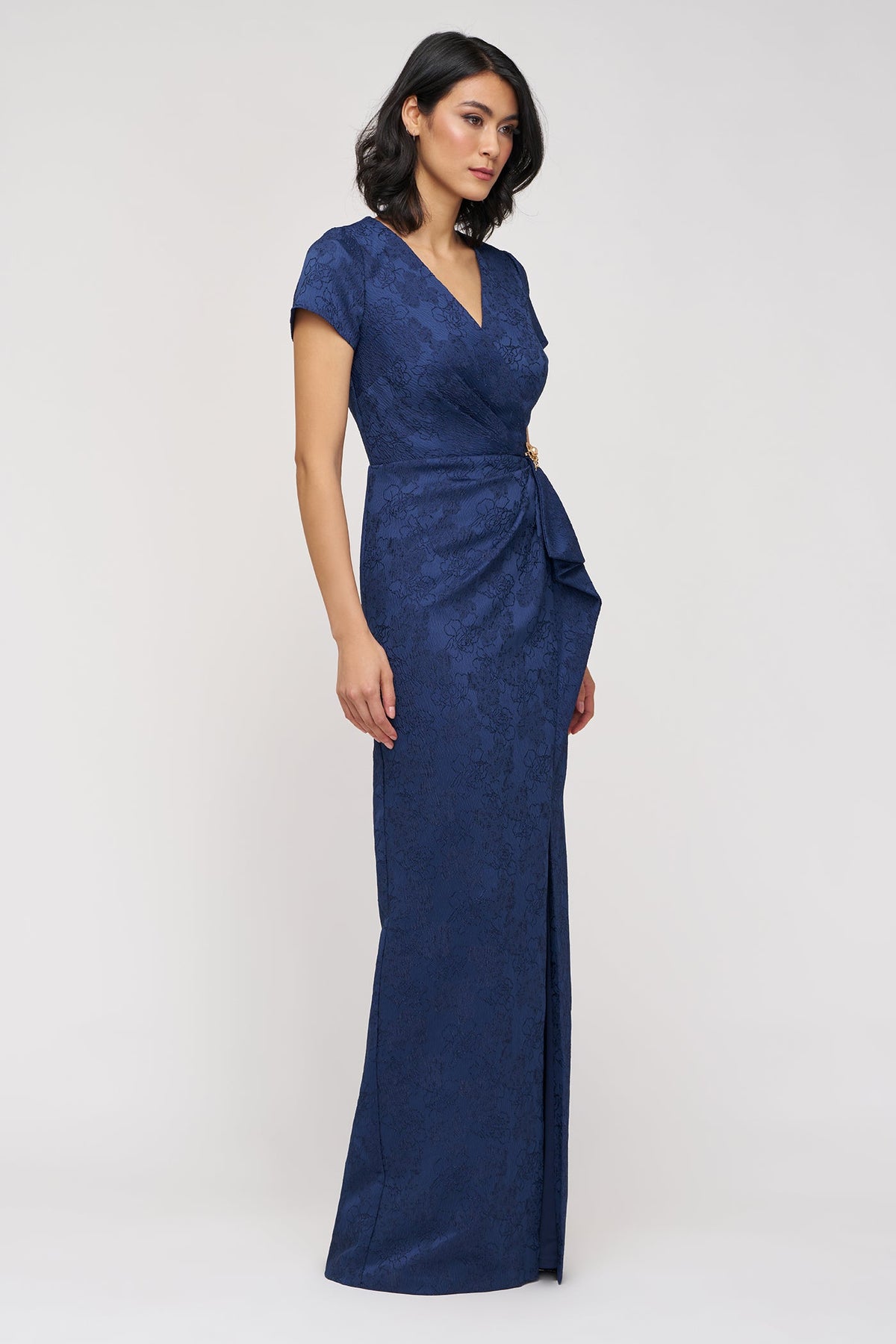 Faux Wrap Jacquard Gown JS Collections 86113570