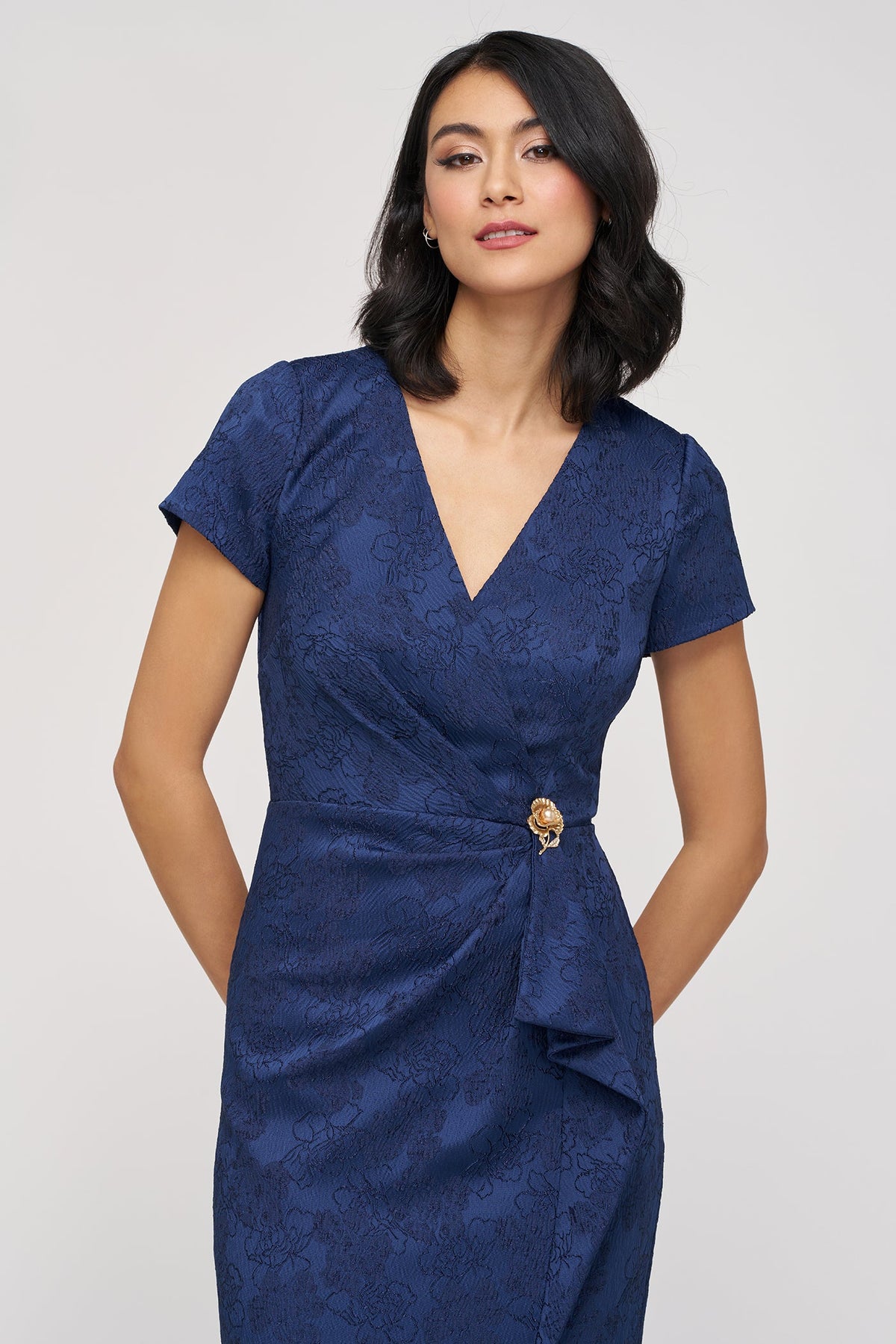 Faux Wrap Jacquard Gown JS Collections 86113570