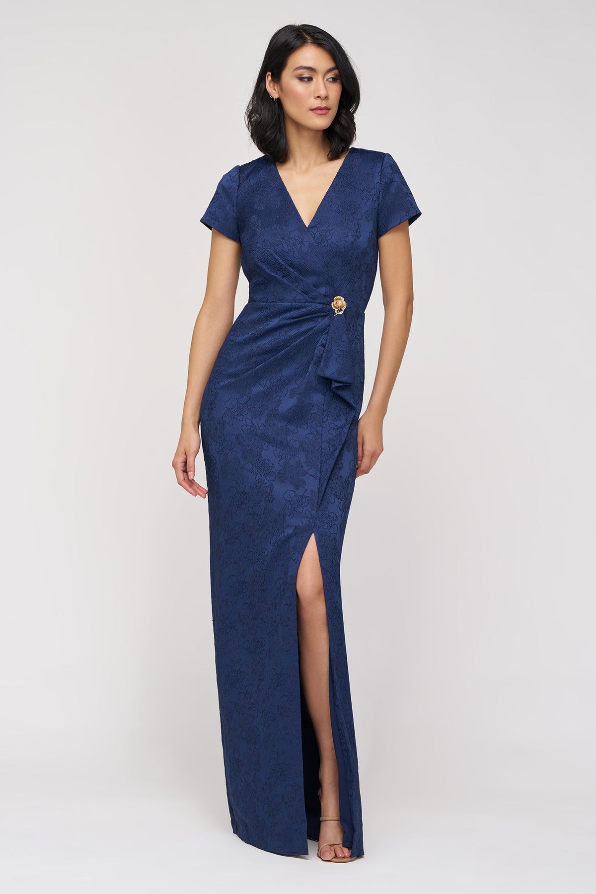 Faux Wrap Jacquard Gown JS Collections 86113570