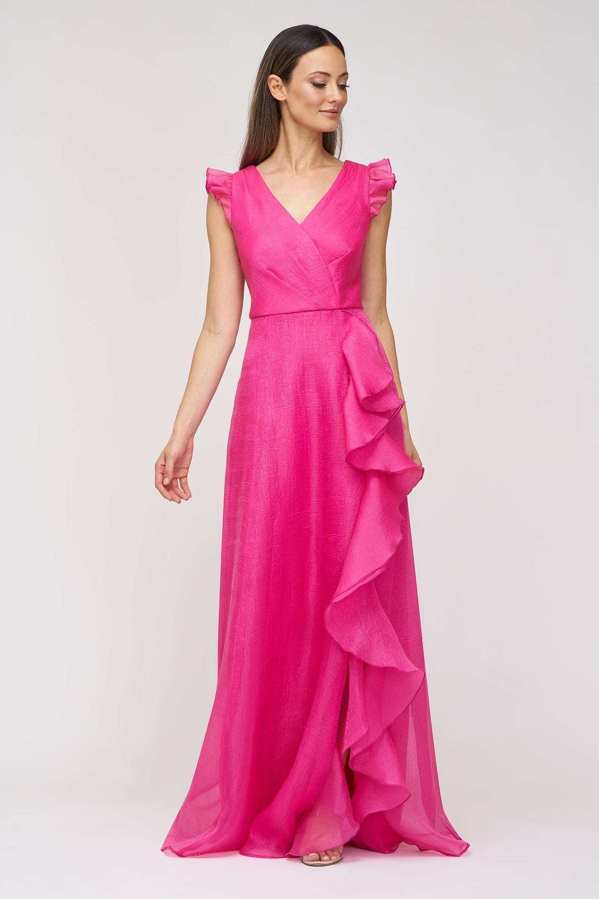 JS Collections Julie Organza Gown in Berry