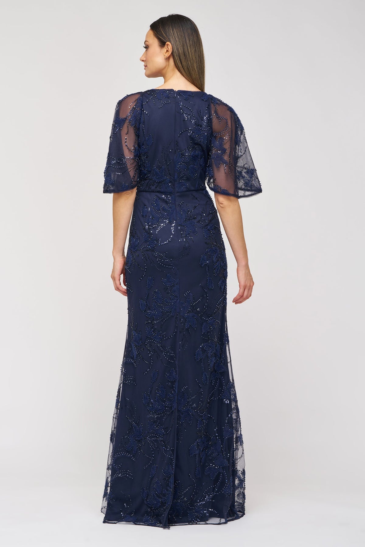 Navy Cape Sleeve Mermaid Gown JS Collections 86113580