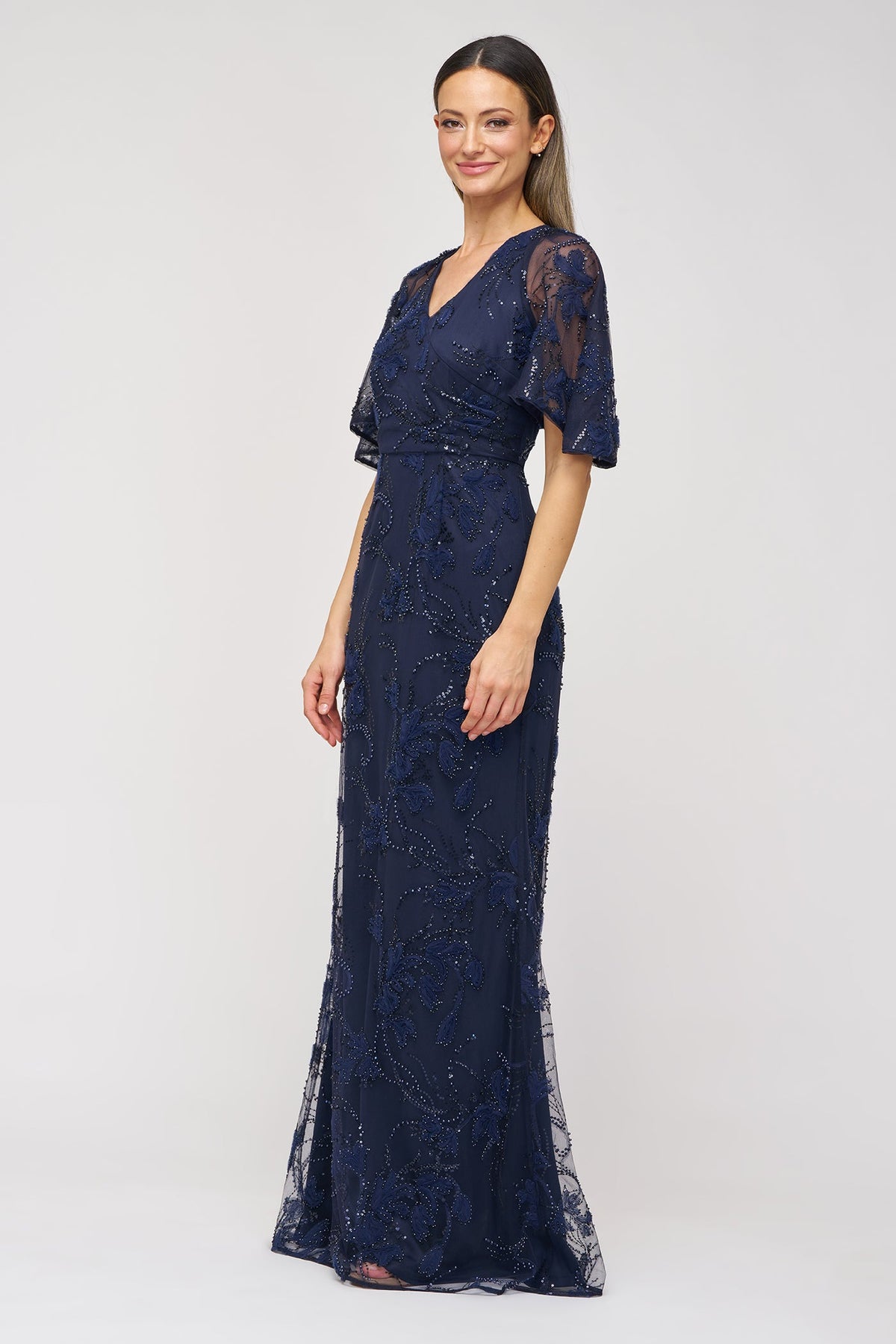 Navy Cape Sleeve Mermaid Gown JS Collections 86113580