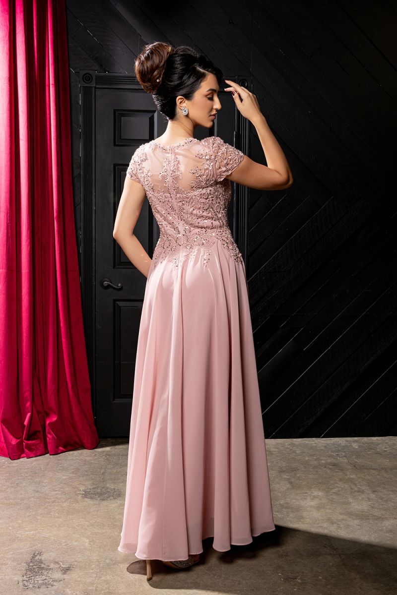 Illusion Floor-Length Chiffon Evening Gown A-Line May Queen 2239