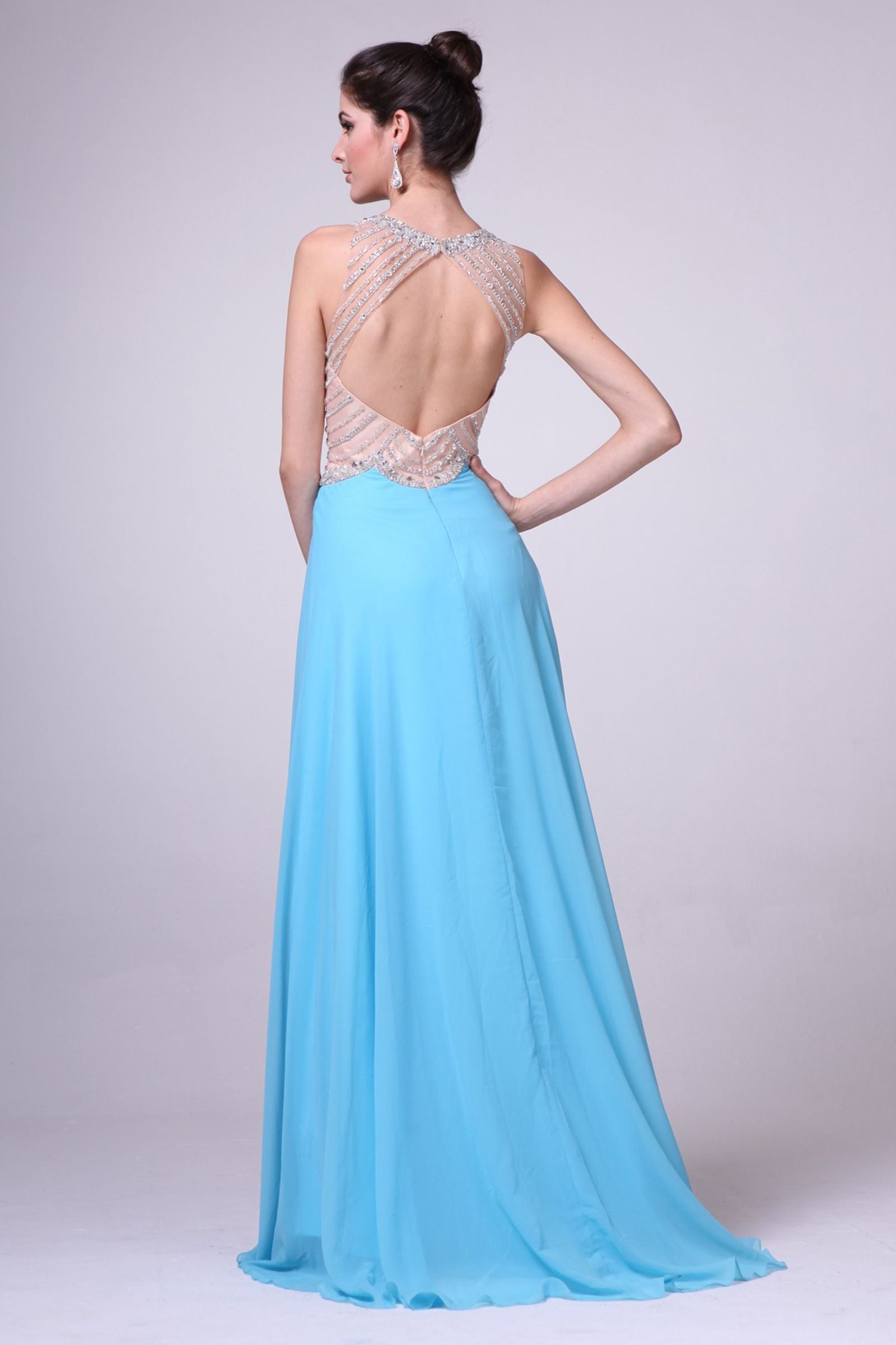 Prom Dresses Sequin Beaded A Line Long Formal Dress Sky Blue