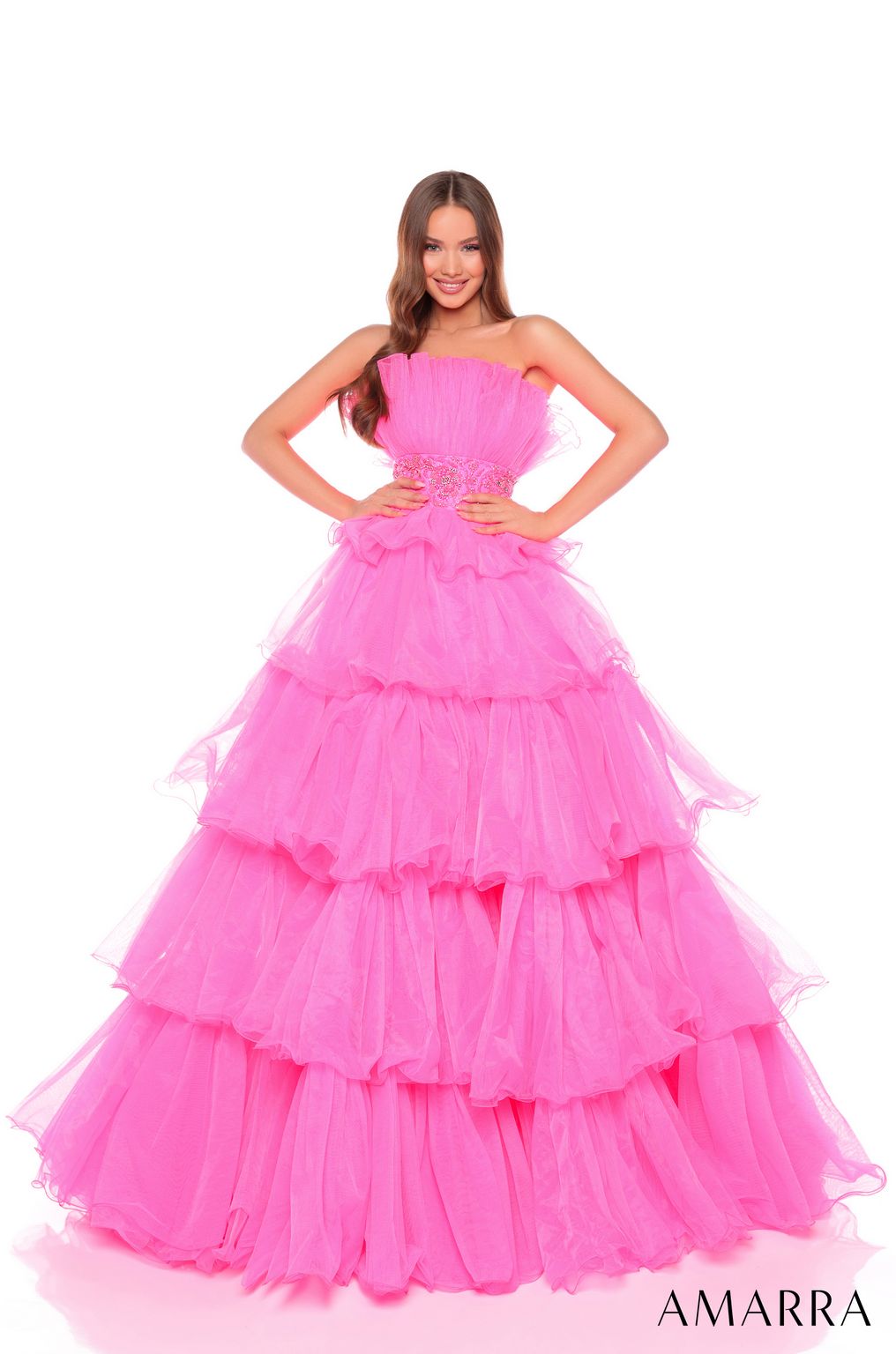 Prom Dresses Long Ball Gown Ruffled Formal Prom Dress Hot Pink