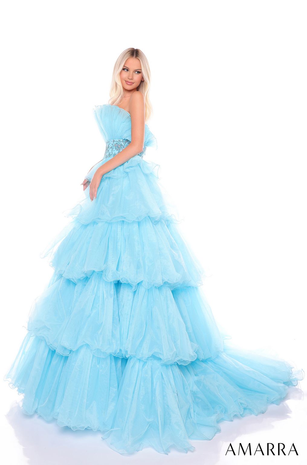 Prom Dresses Long Ball Gown Ruffled Formal Prom Dress Light Blue