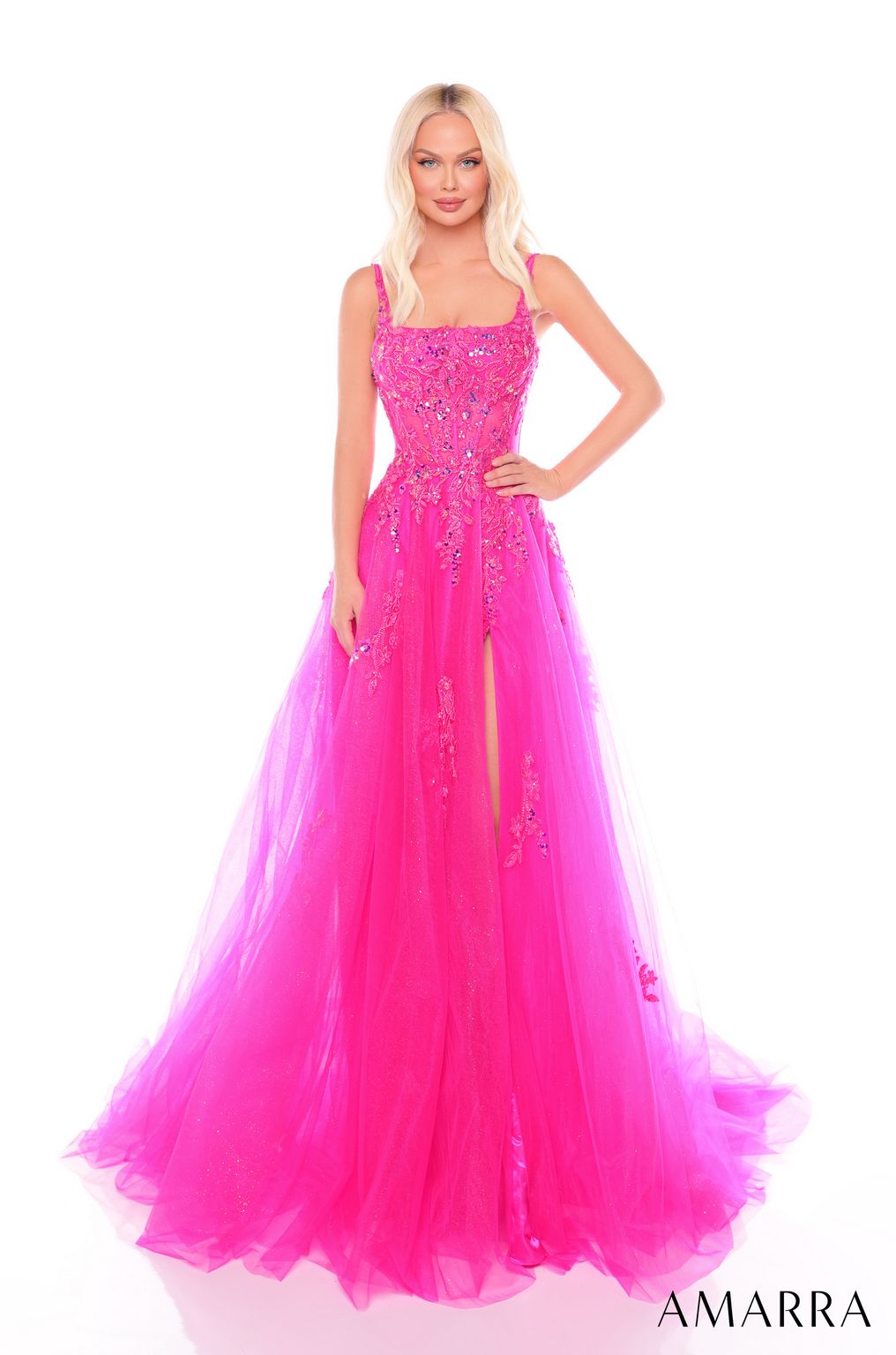 Prom Dresses A Line Tulle Lace Prom Dress Fuchsia