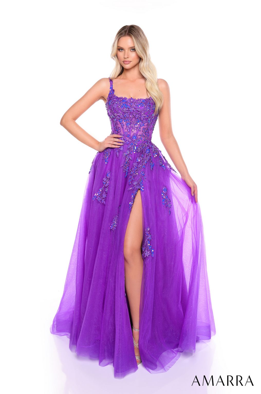 Prom Dresses A Line Tulle Lace Prom Dress Purple