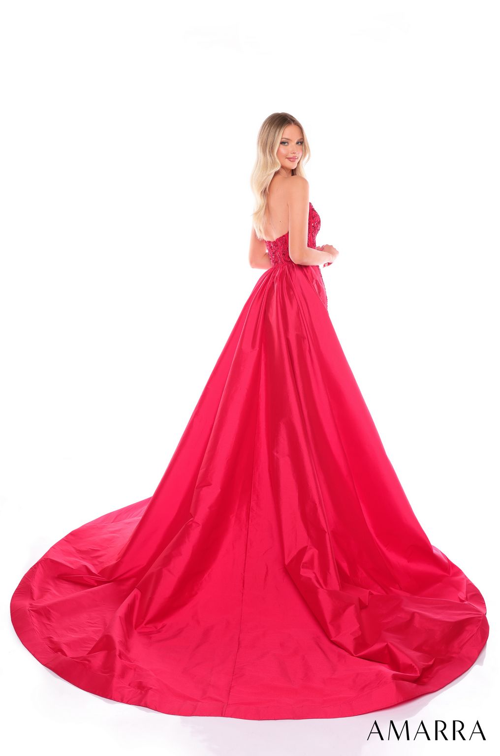 Prom Dresses Long Beaded Formal Fitted Overskirt Prom Dress Red