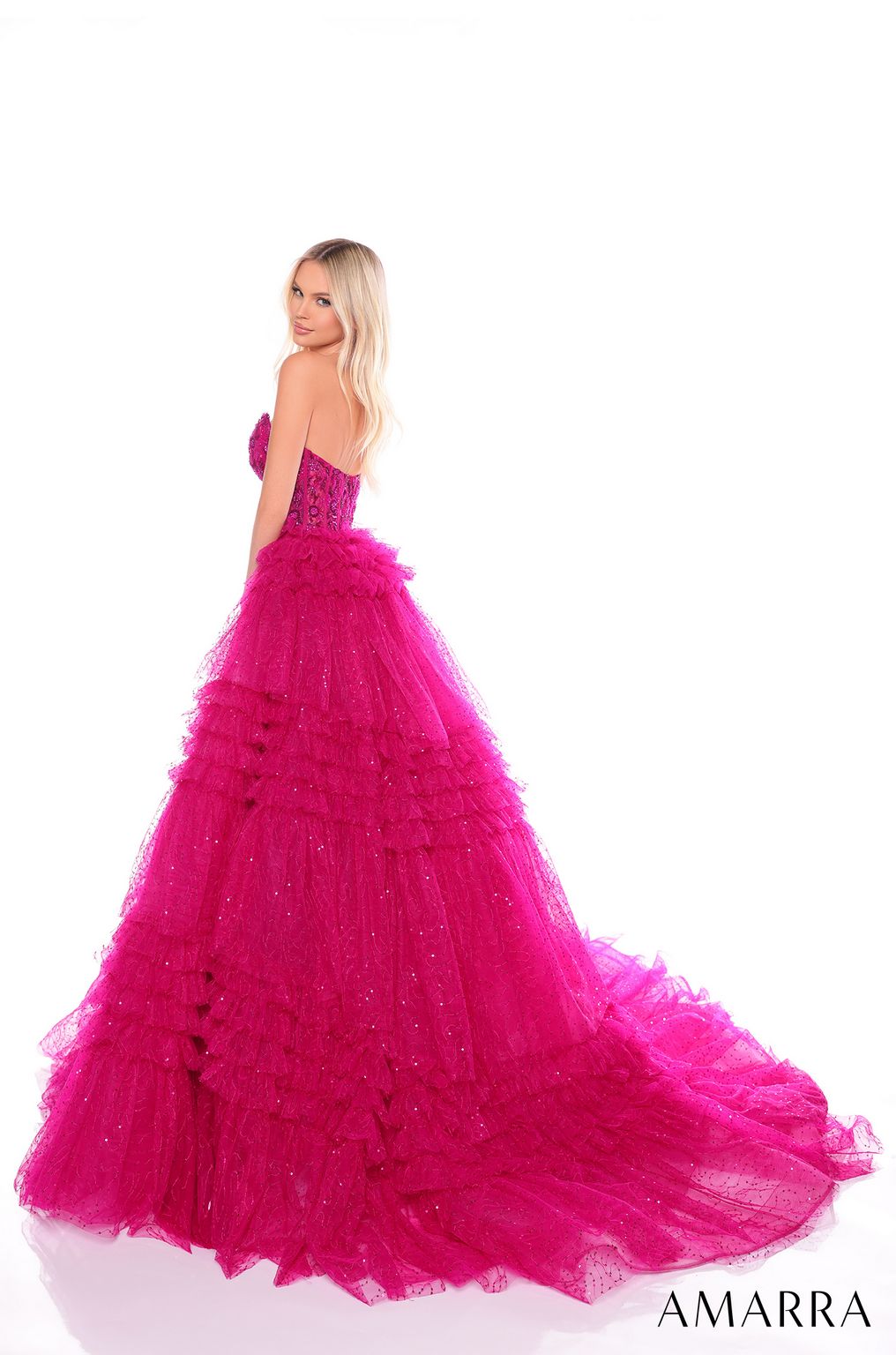 Prom Dresses Long Beaded A Line Ruffle Prom Dress Bright Fuchsia