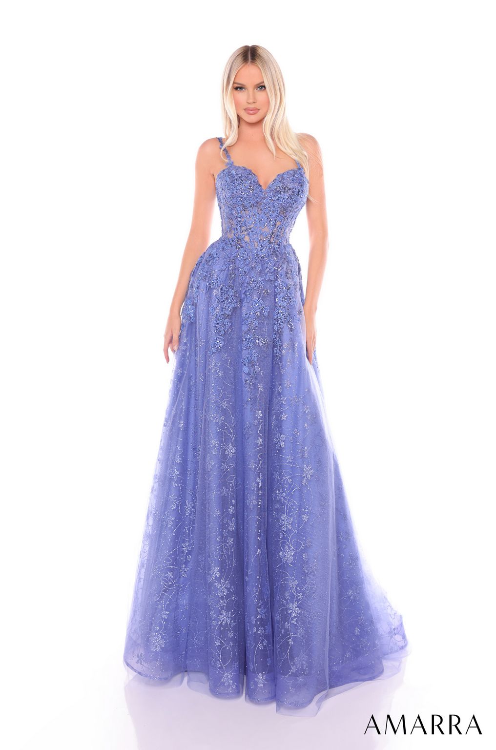 Prom Dresses Lace Glitter Long Prom Dress Slate Blue