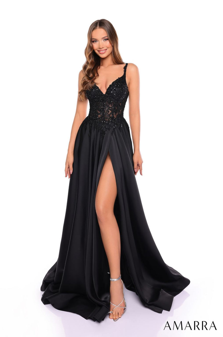Prom Dresses A Line Long Slit Prom Dress Black