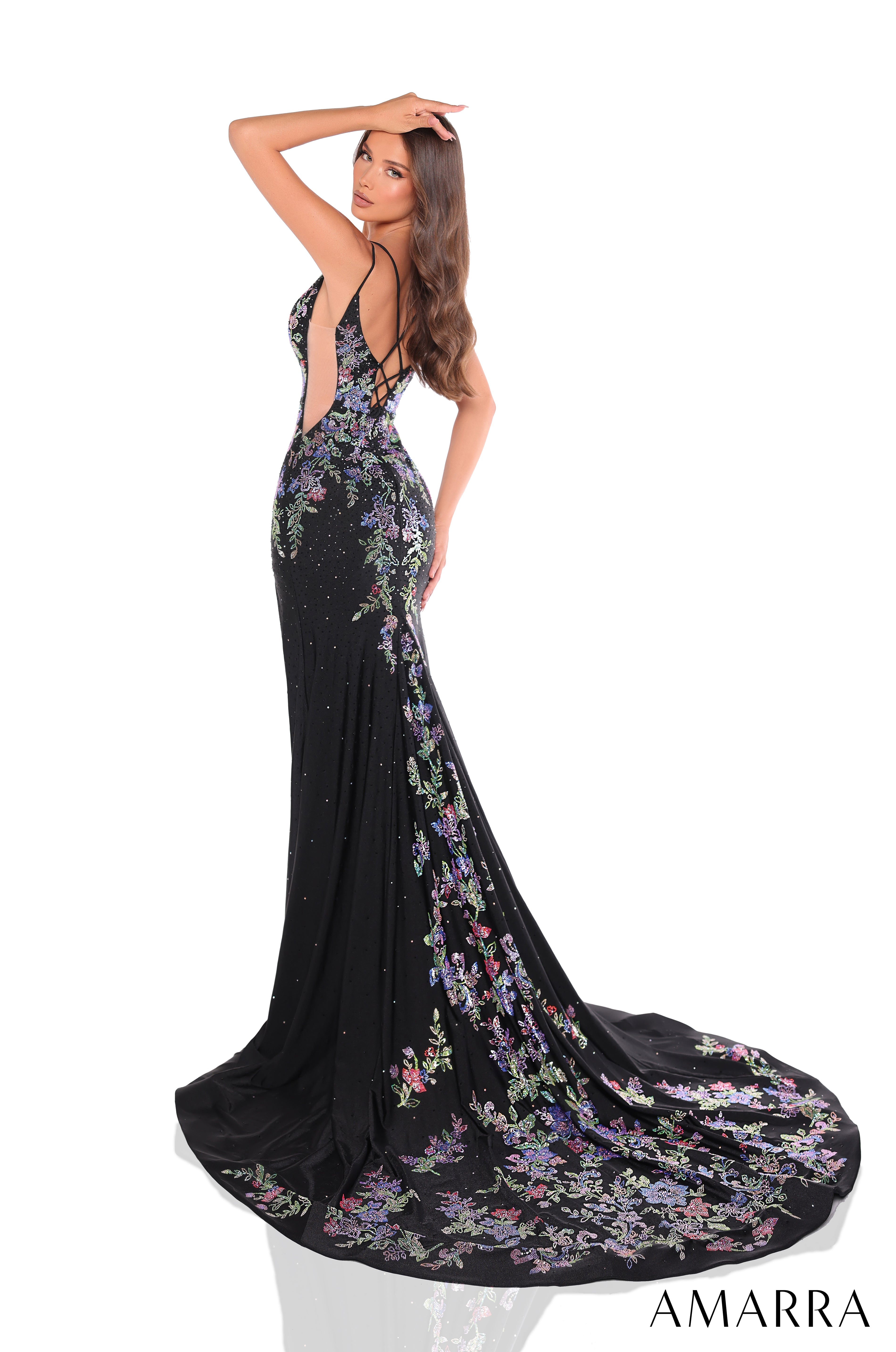 Prom Dresses Prom Long Formal Floral Beaded Evening Dress Black/Multi