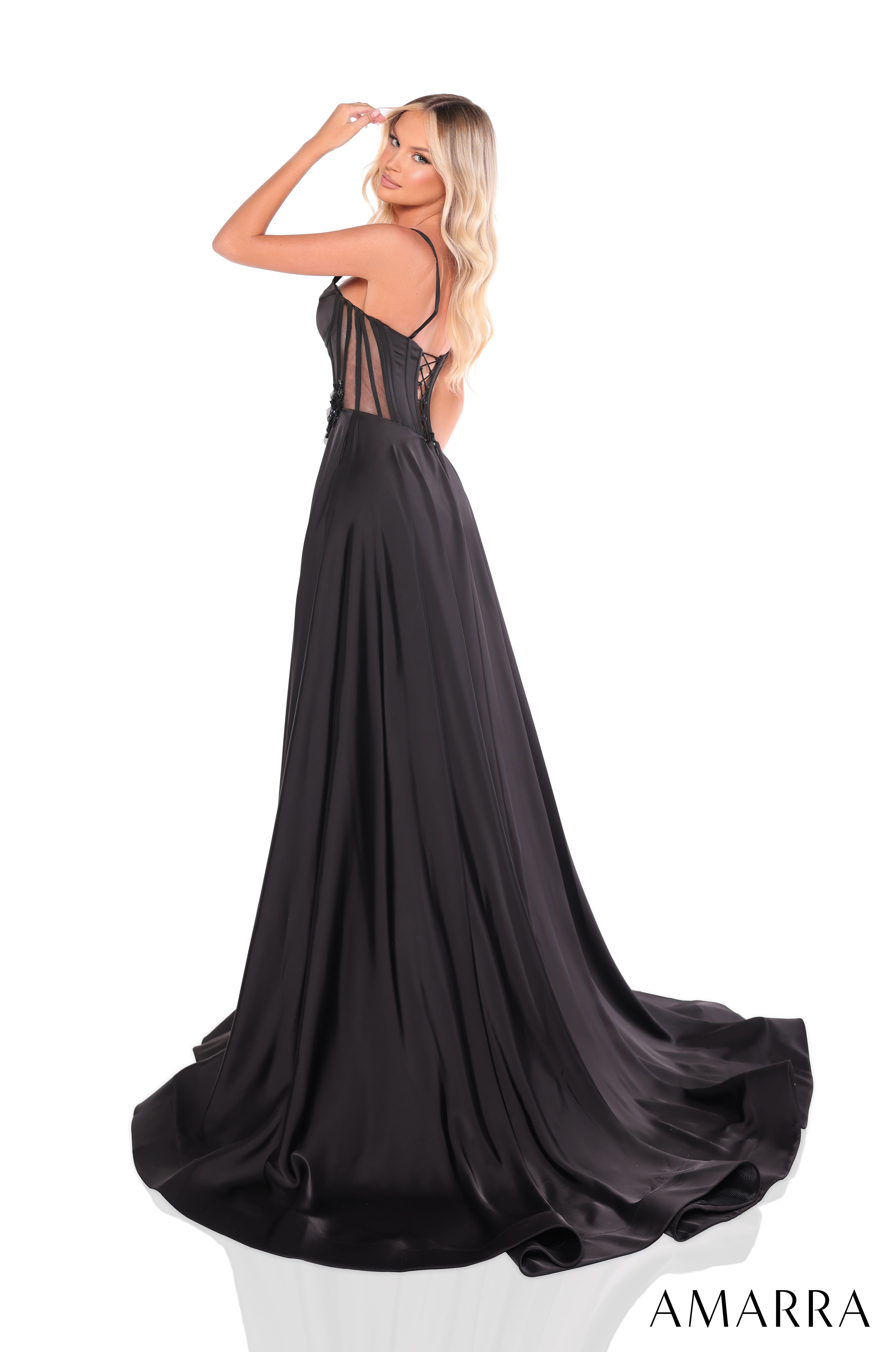 Prom Dresses A Line Long Floral Formal Porm Dress Black