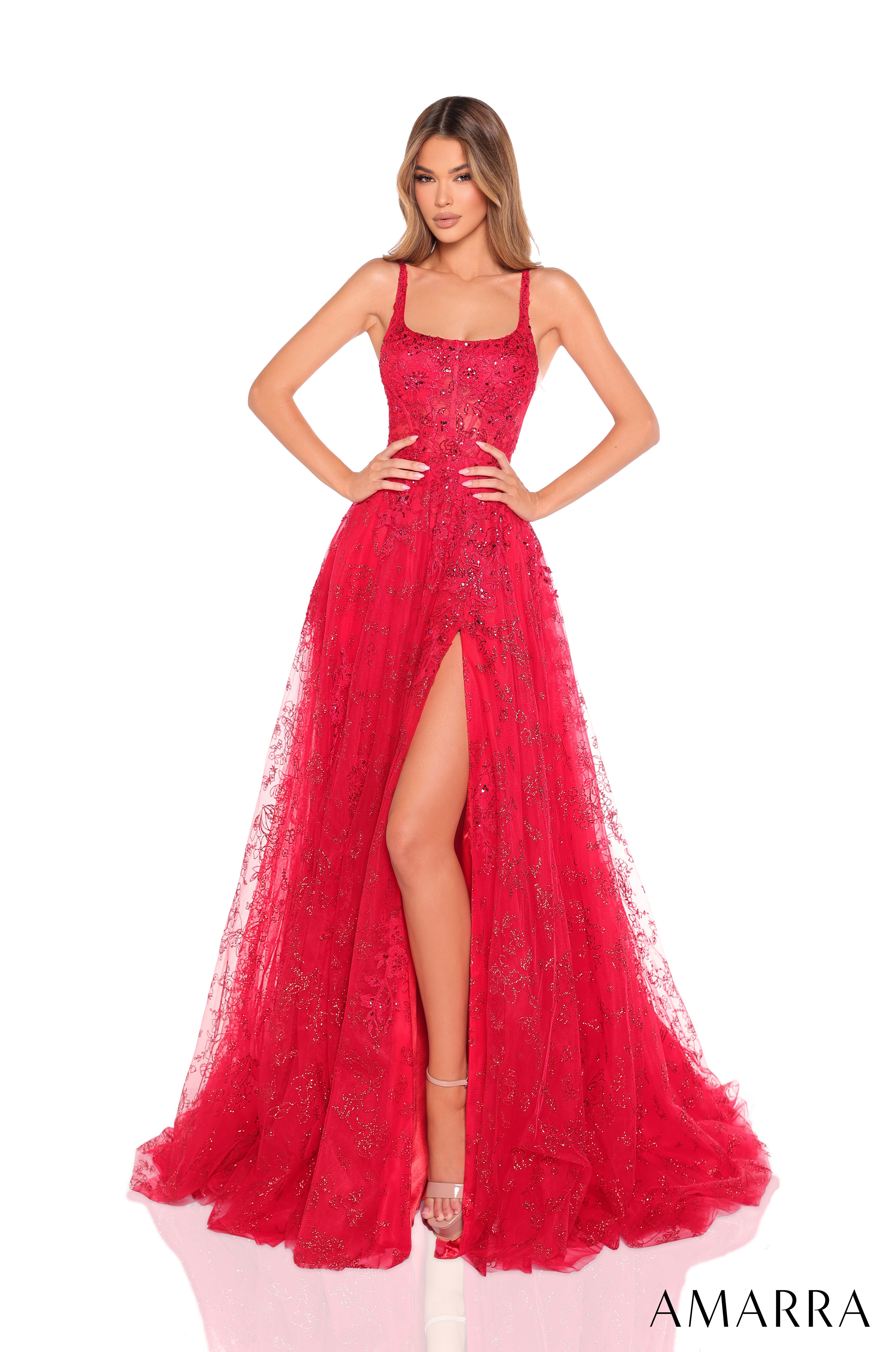 Prom Dresses Long Formal A Line Sequin Prom Dress Red