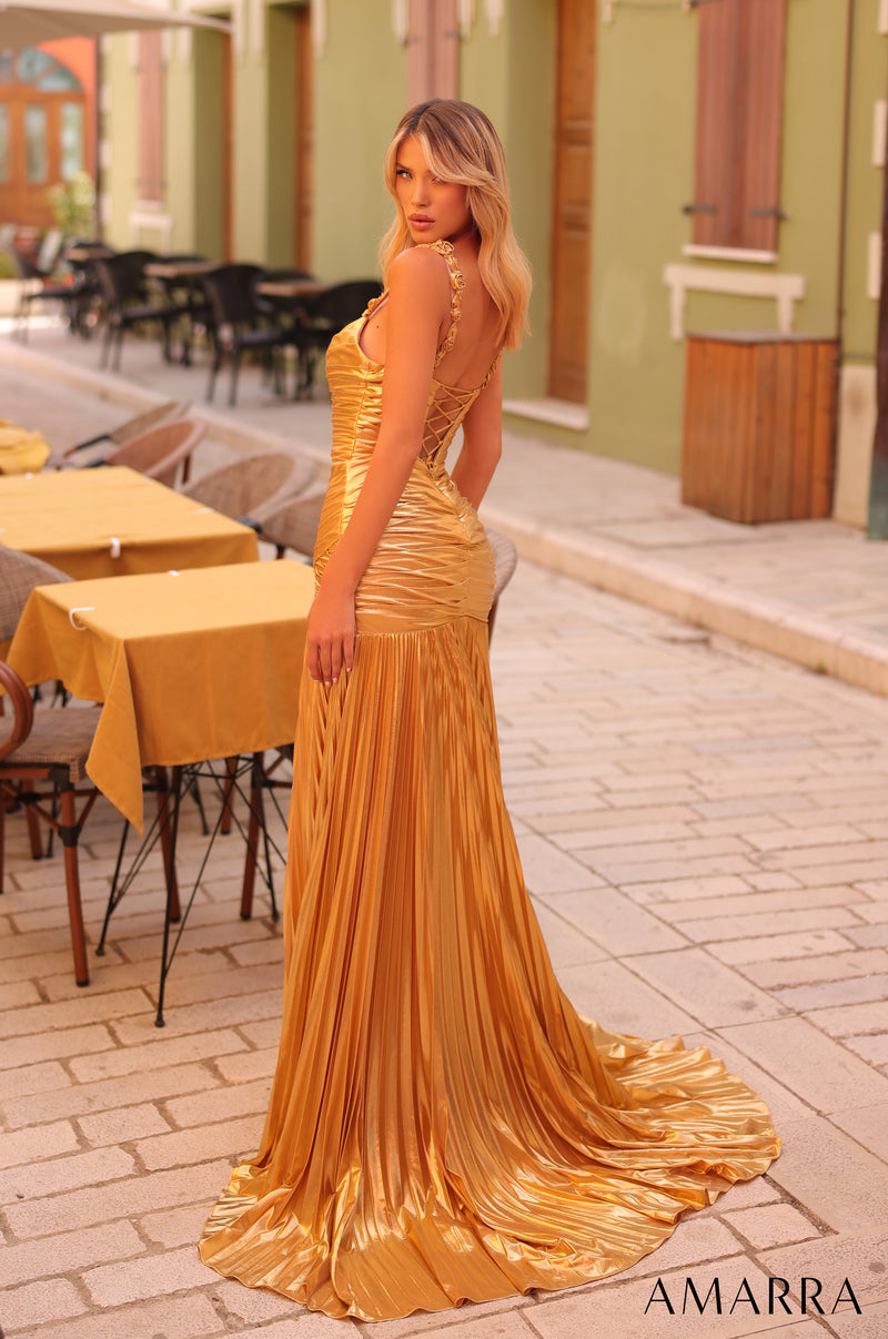 Prom Dresses Prom Long Metallic Mermaid Slit Formal Dress Gold