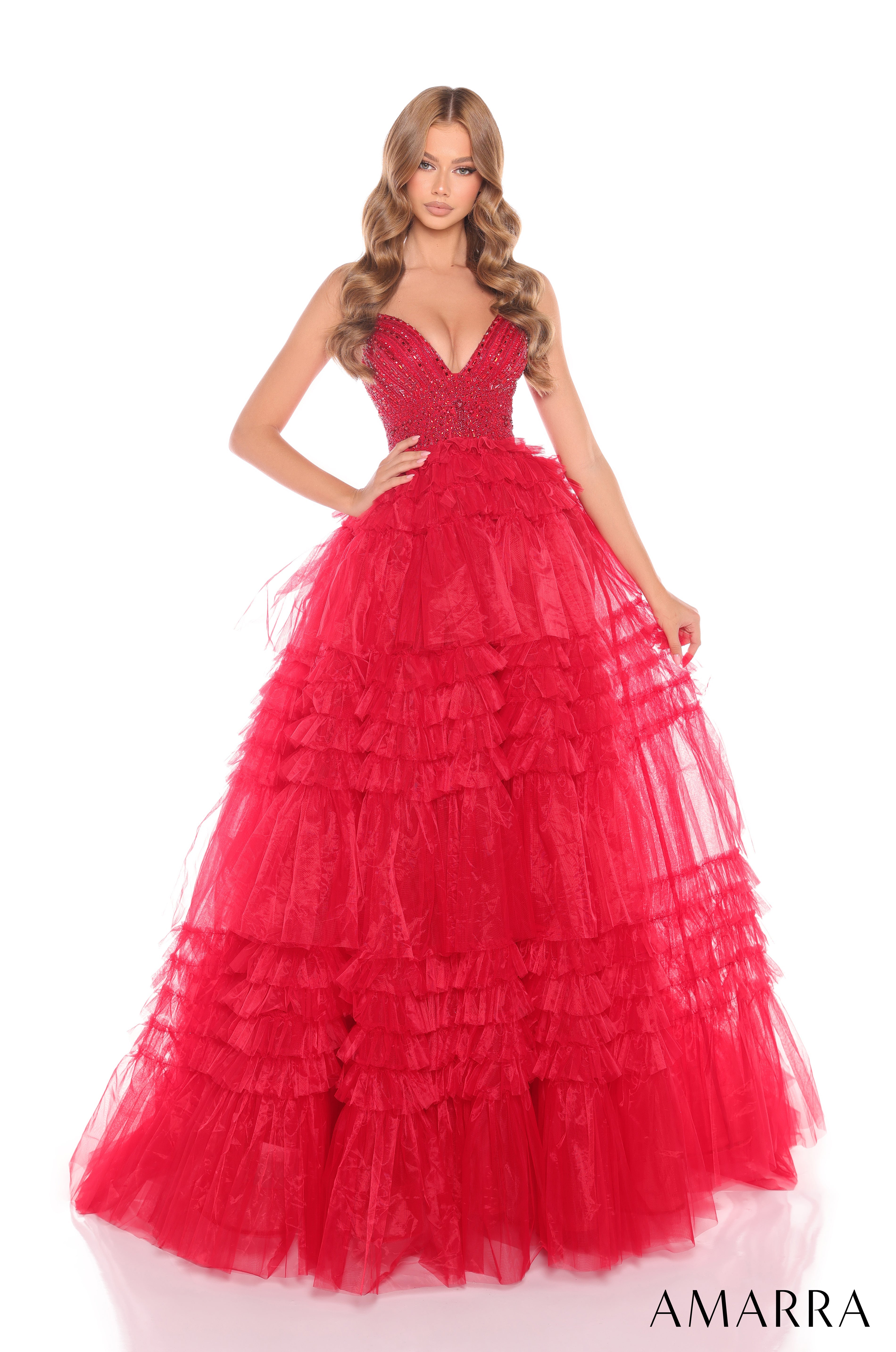 Prom Prom Long Ball Gown Beaded Slit Dress Red