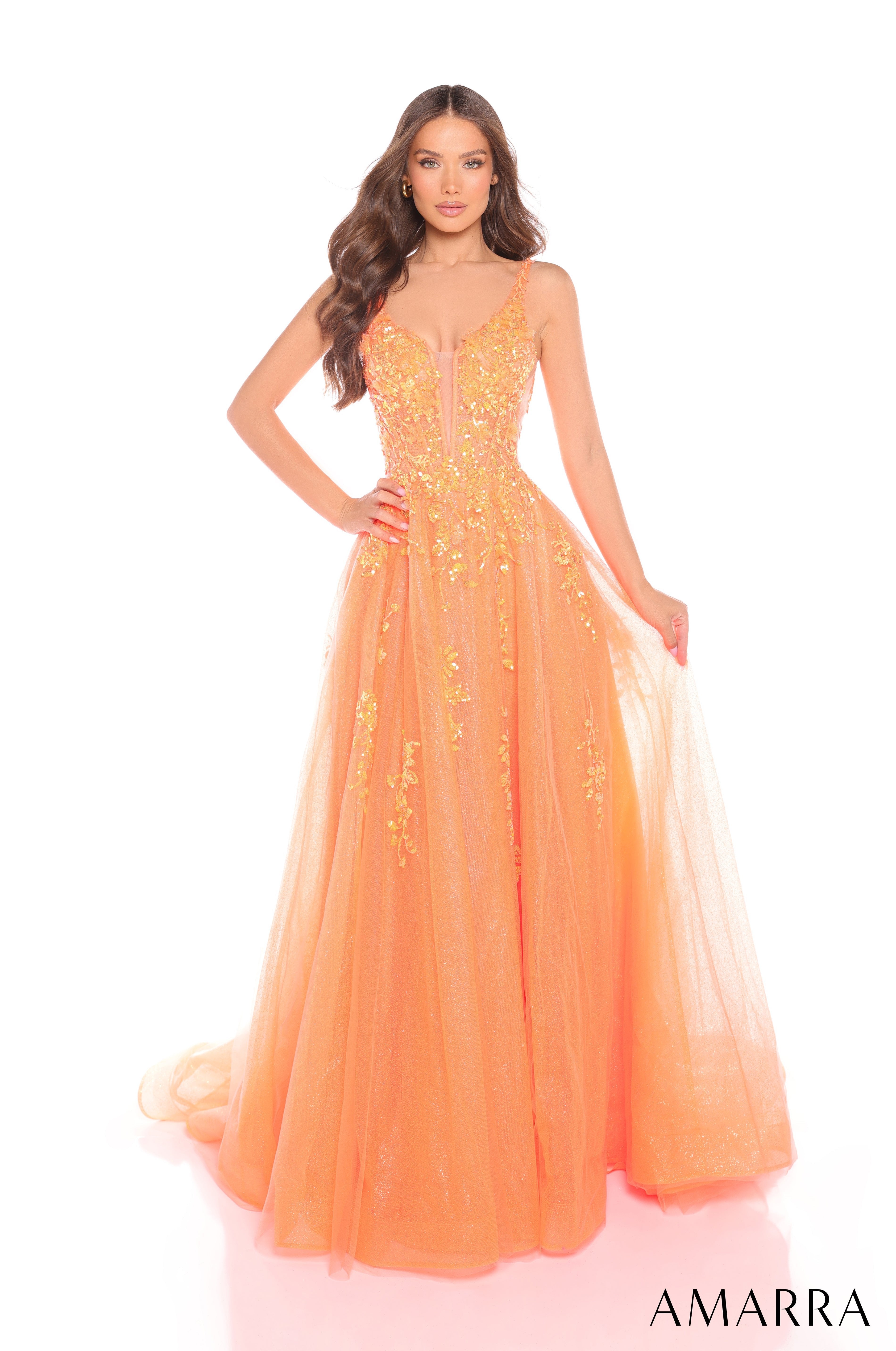 Prom Dresses Sequin A Line Long Formal Glitter Prom Dress Orange
