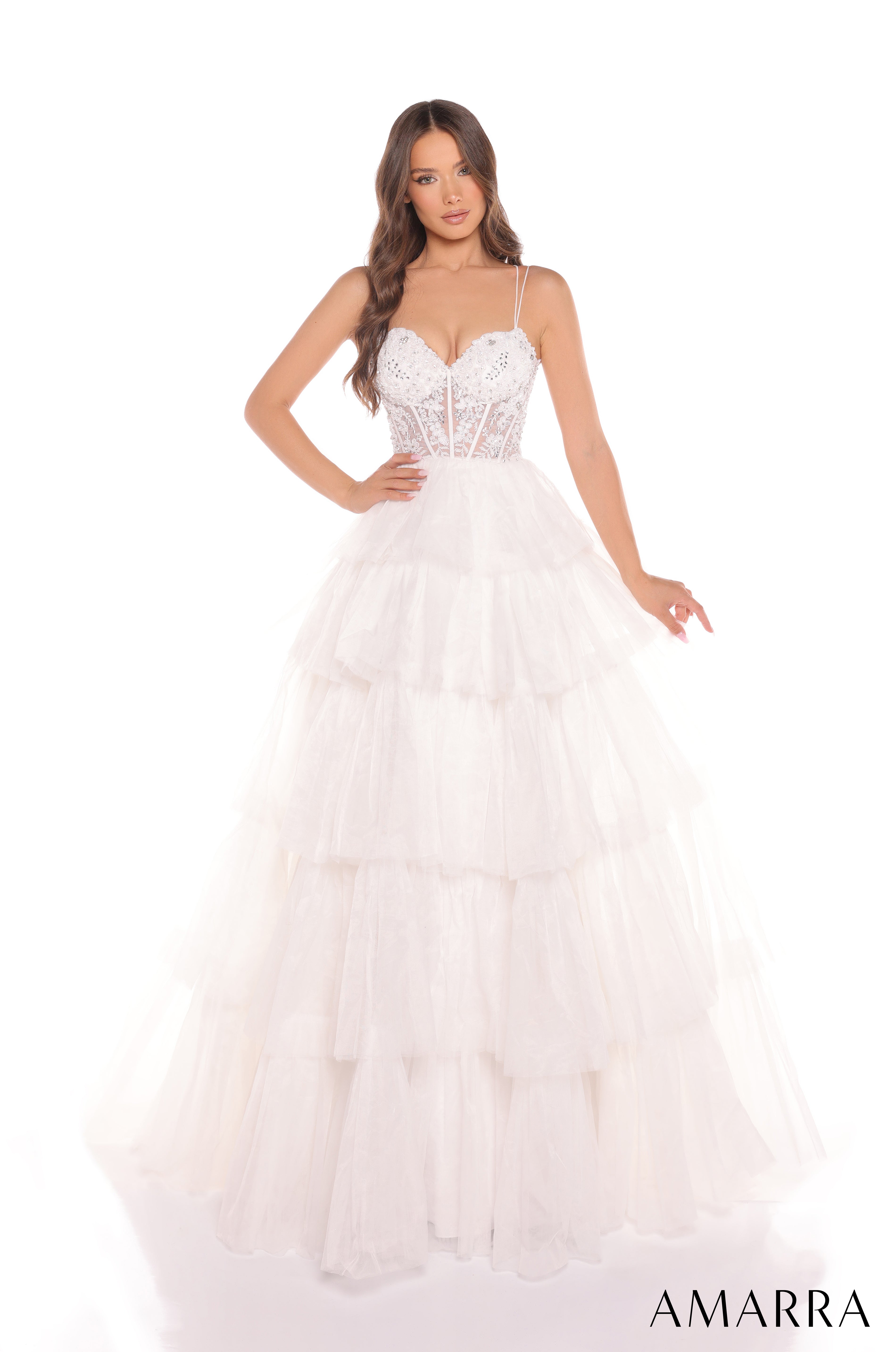 Prom Dresses Beaded Long Ball Gown Formal Ruffle Prom Dress Ivory