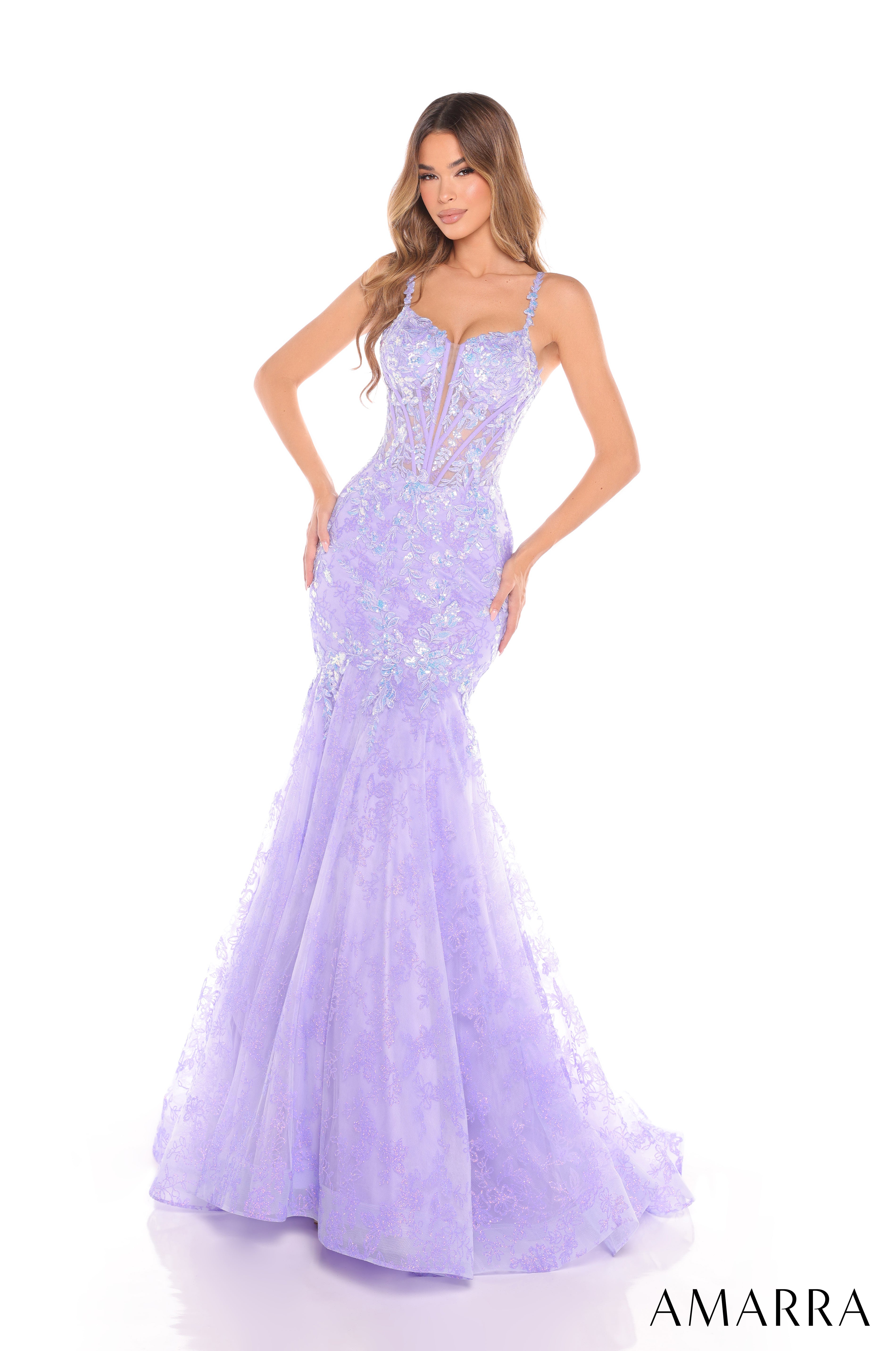 Prom Dresses Prom Long Glitter Mermaid Applique Formal Dress Lilac