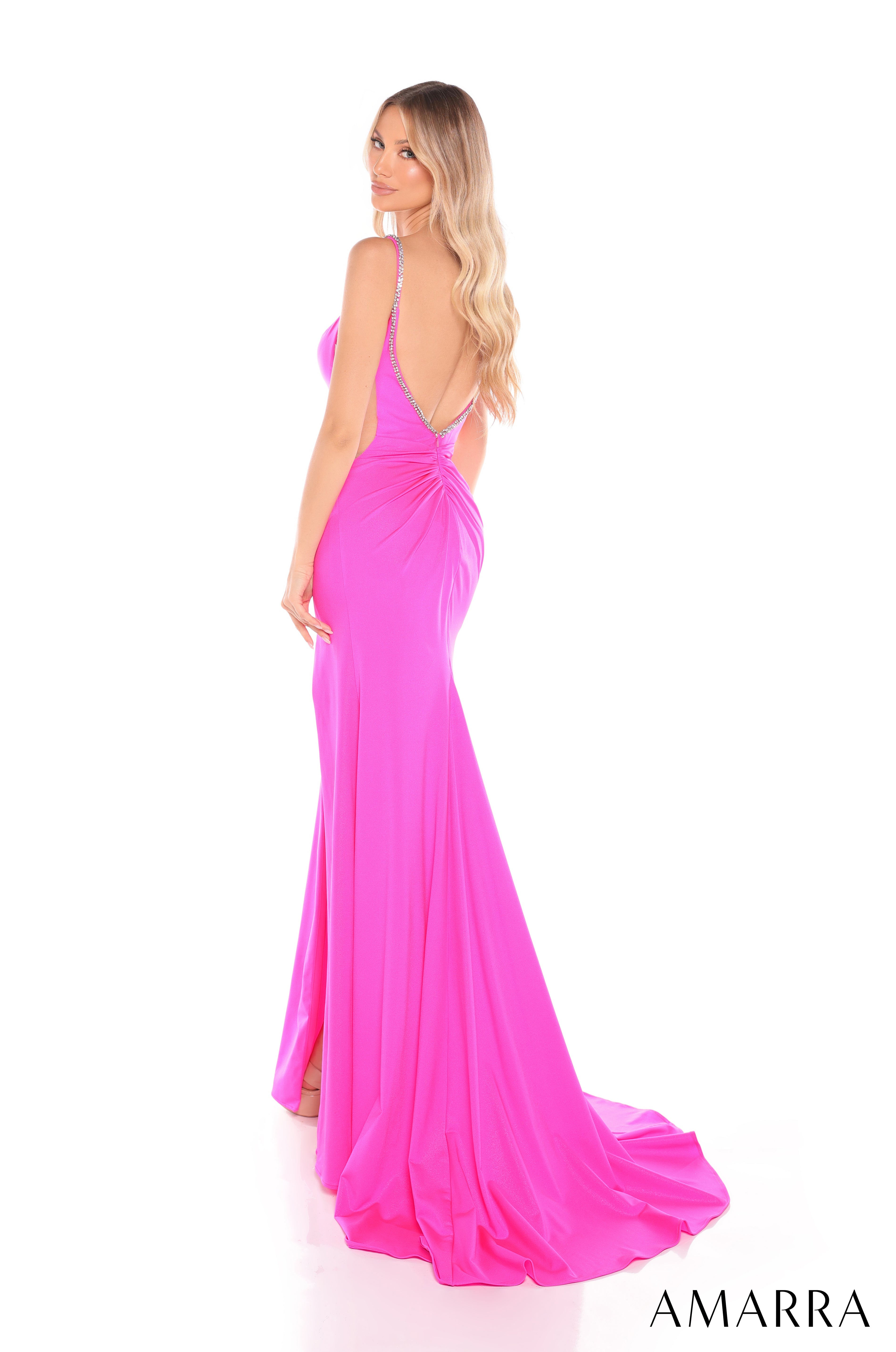 Prom Dresses Beaded Slit Long Fitted Formal Prom Dress Fuchsia