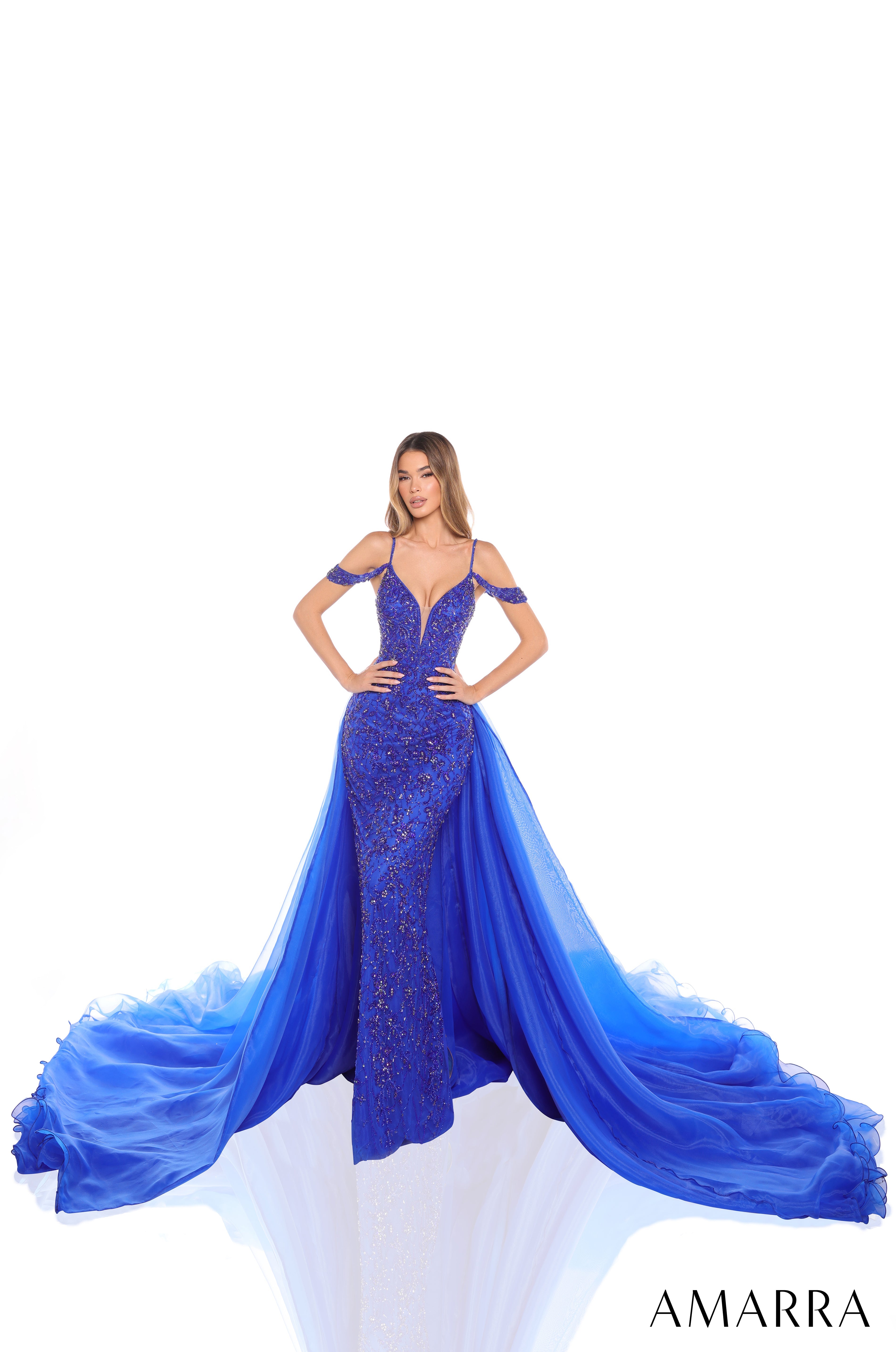 Prom Dresses Prom Long Beaded Formal Detachable Overskirt Fitted Dress Royal Blue