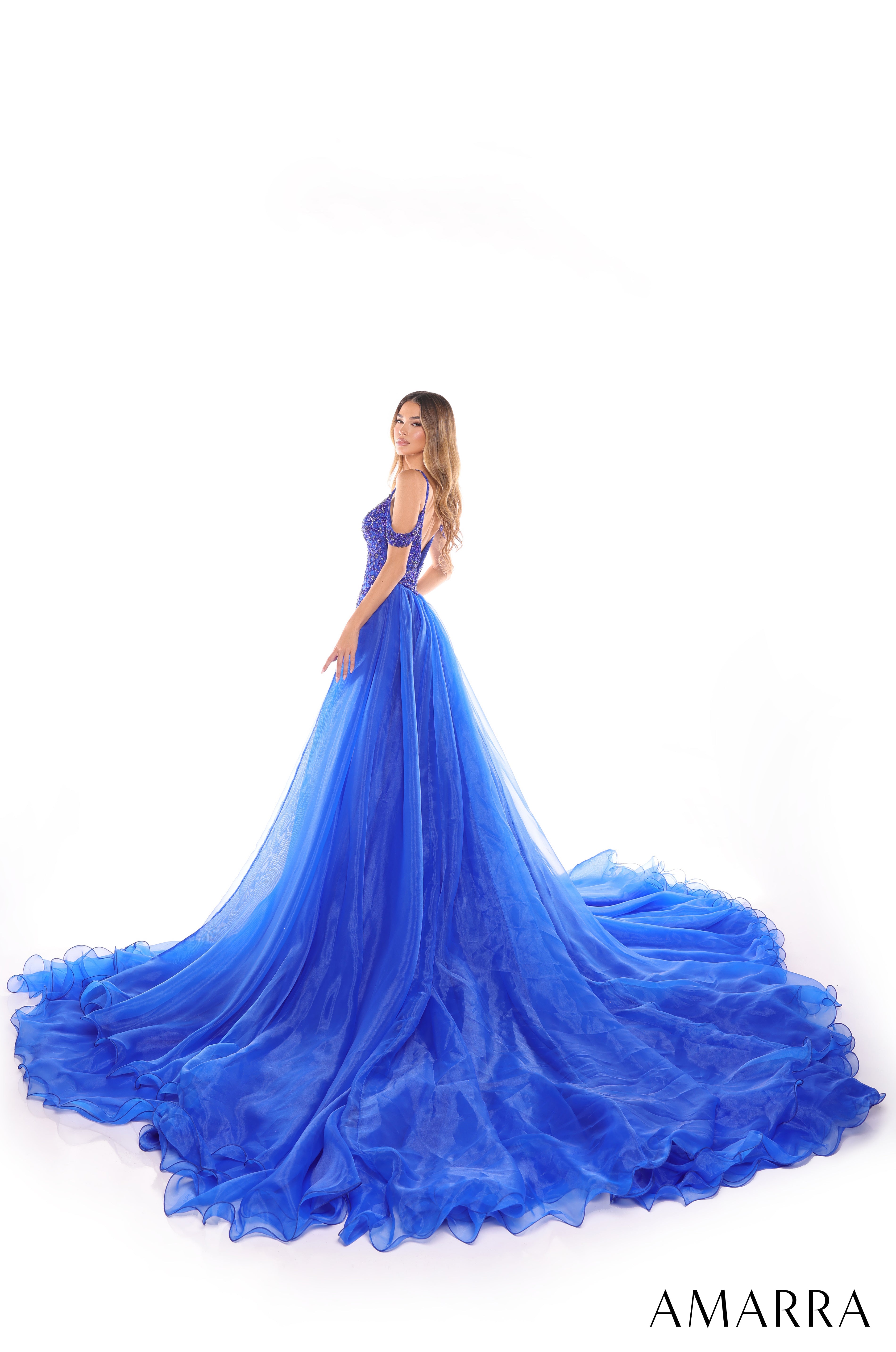 Prom Dresses Prom Long Beaded Formal Detachable Overskirt Fitted Dress Royal Blue