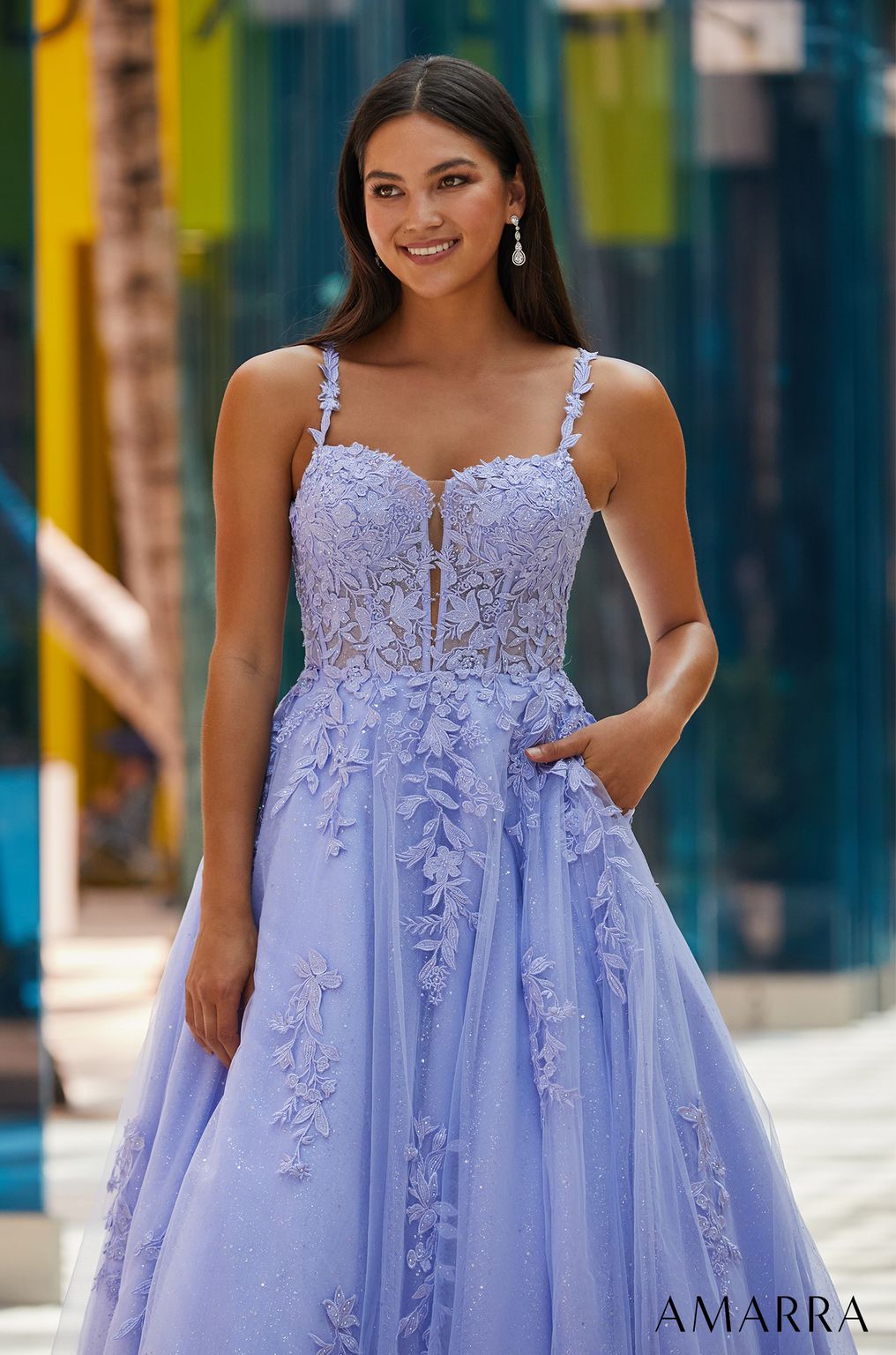 Prom Dresses Metallic Long Ball Gown Prom Dress Periwinkle