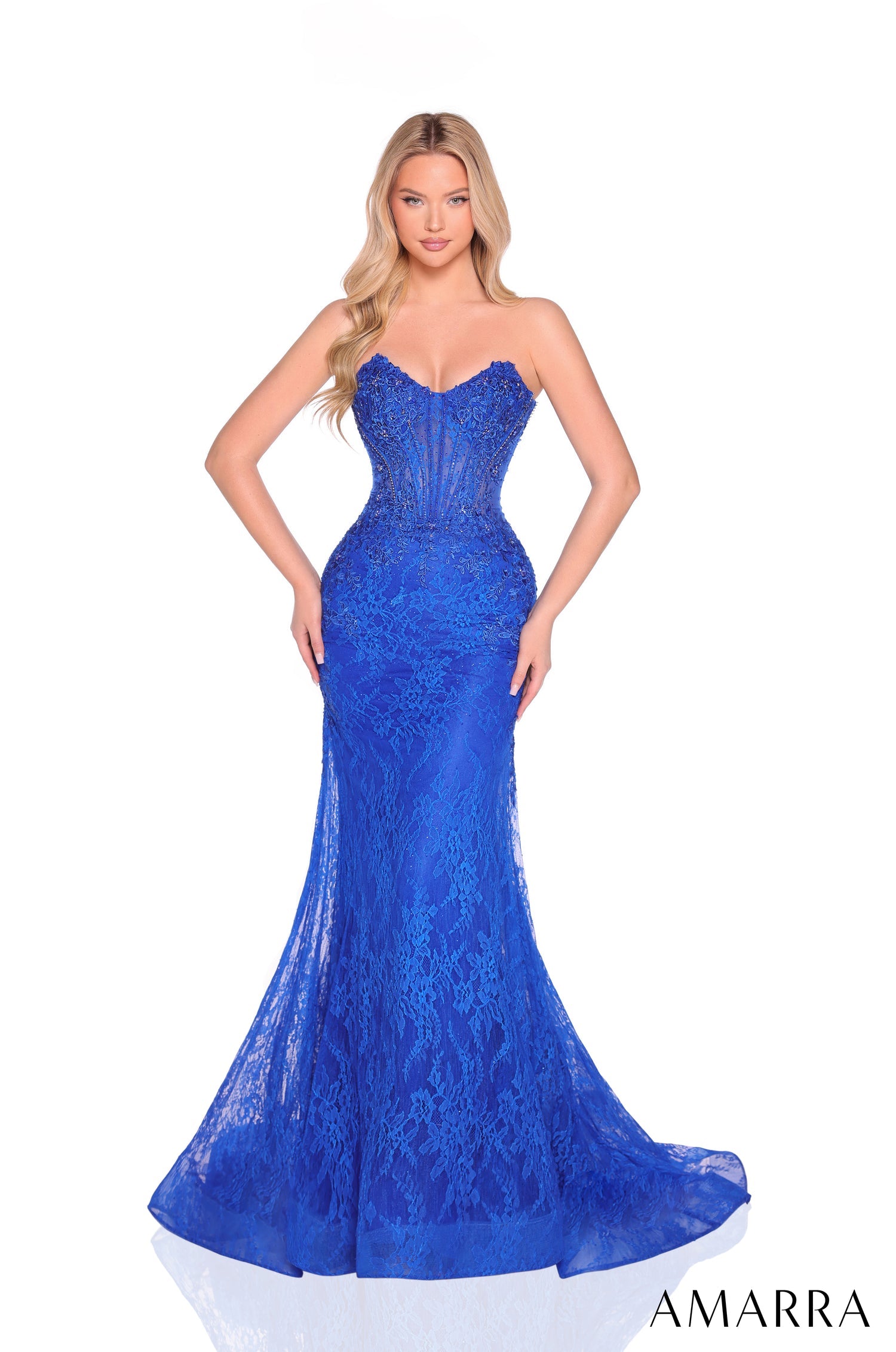 Prom Dresses Long Evening Lace Applique Formal Prom Dress Amarra 88923 Royal Blue
