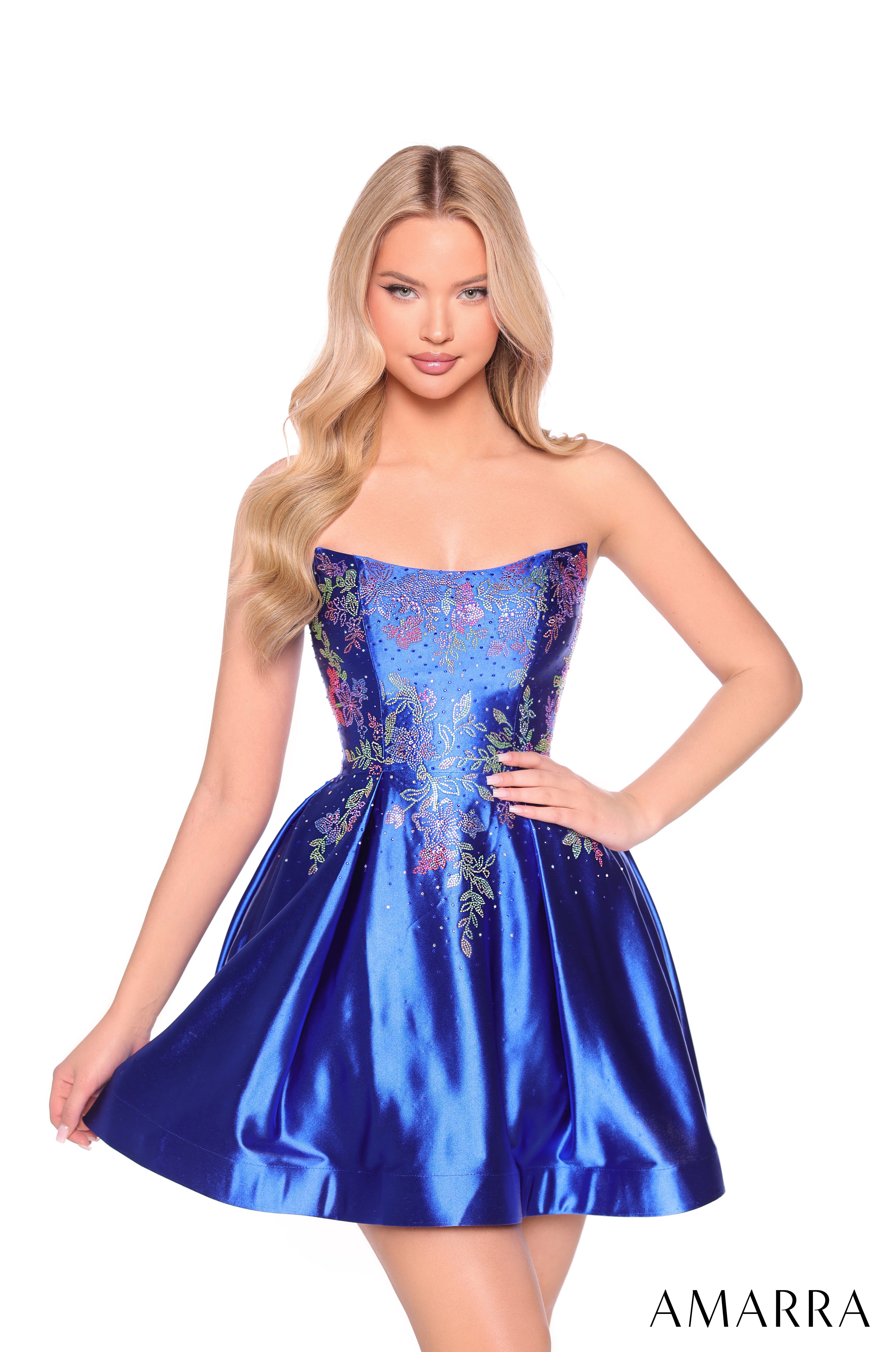 Cocktail Dresses Cocktail Short Beaded A Line Mini Dress Amarra 88962 Royal Blue