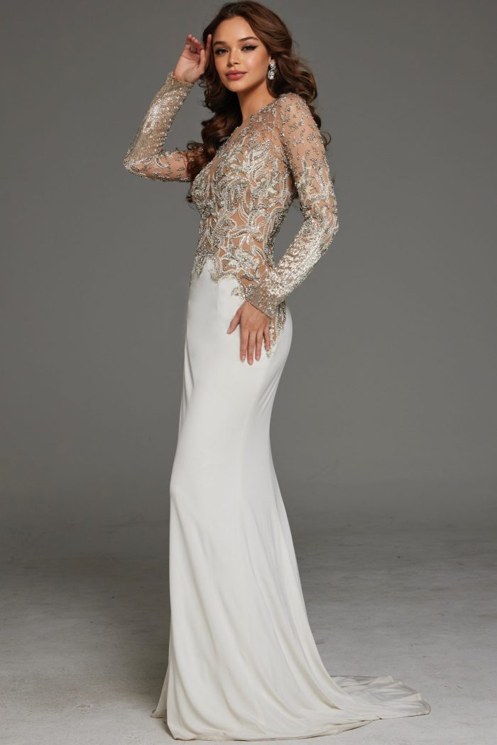 Wedding Dresses Long Beaded Wedding Dress Off-White