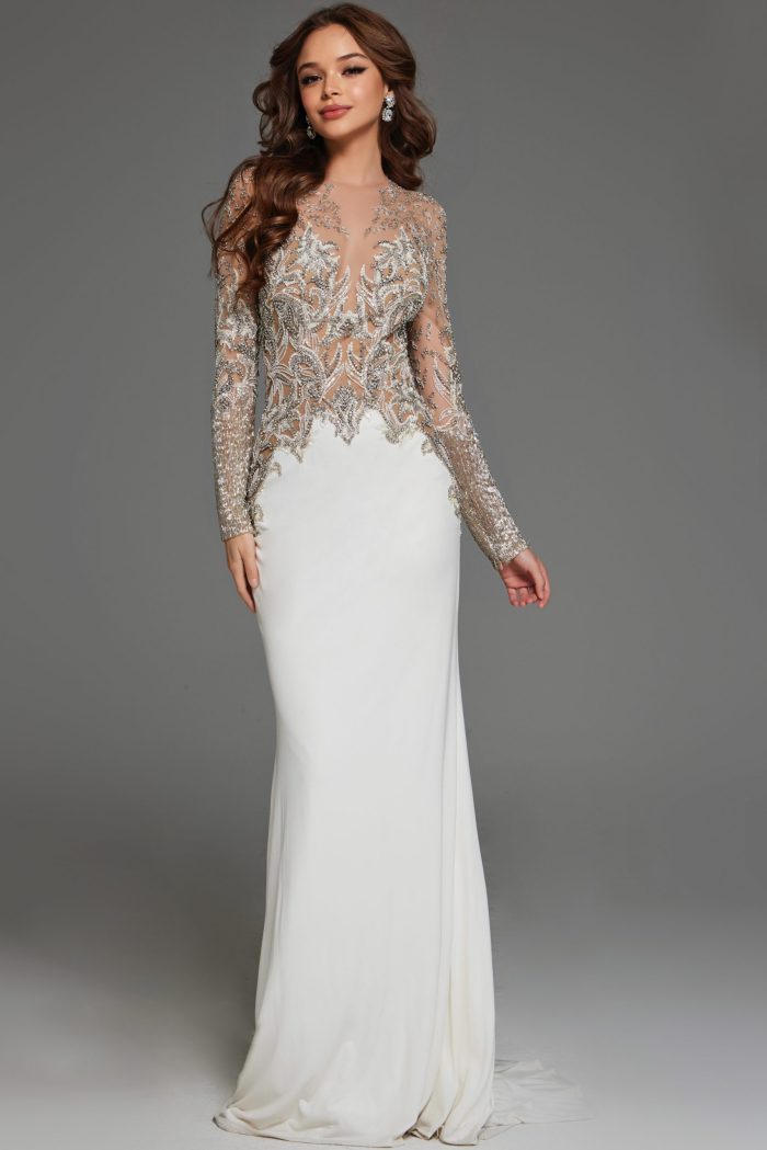 Wedding Dresses Long Beaded Wedding Dress Off-White