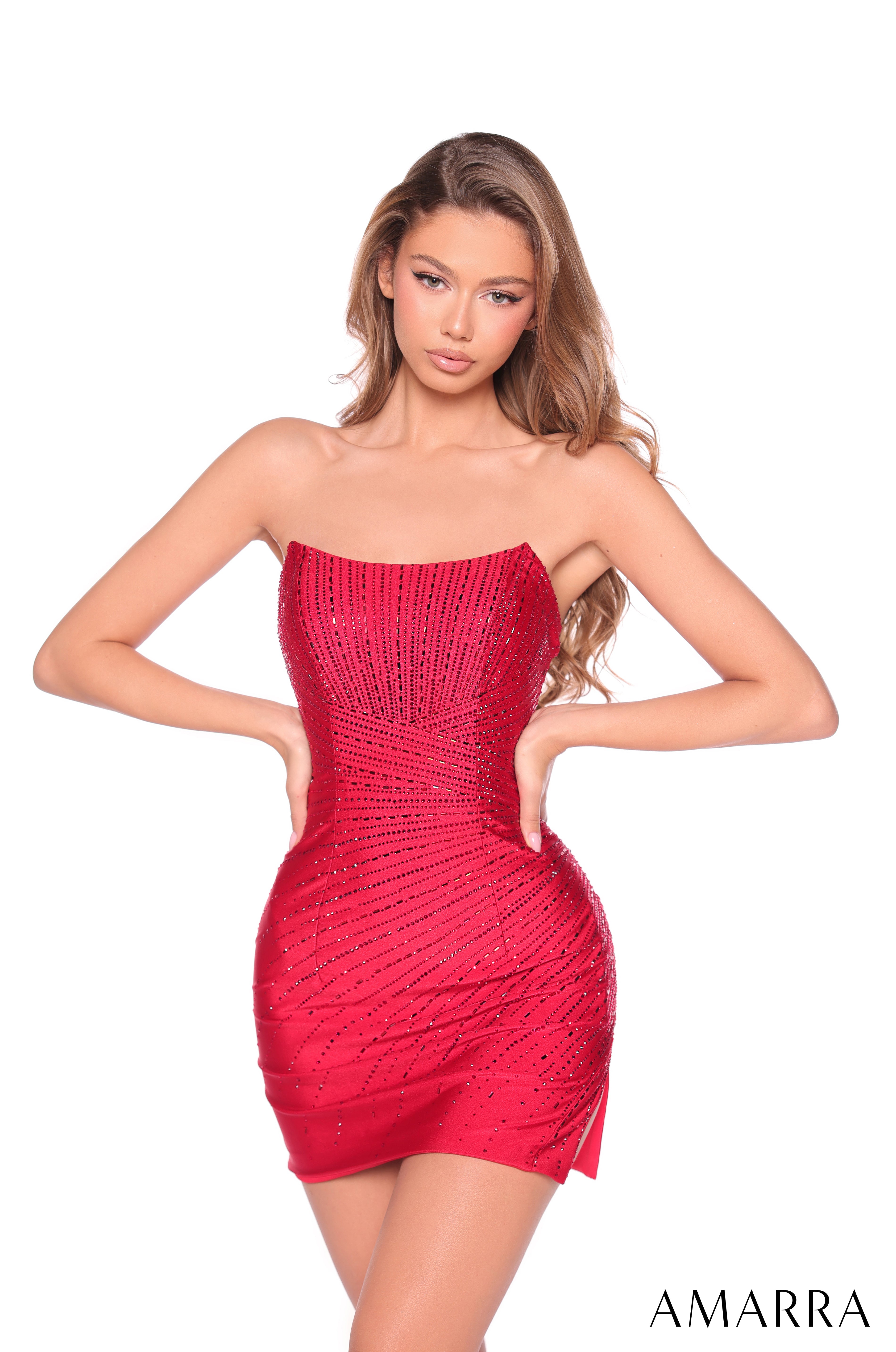 Cocktail Dresses Short Cocktail Beaded Dress Amarra 89018 Red