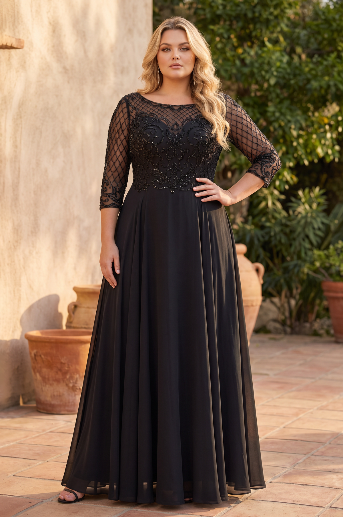 8919 Plus size Hand Beaded Long Sleeve Mother of the Bride Dress